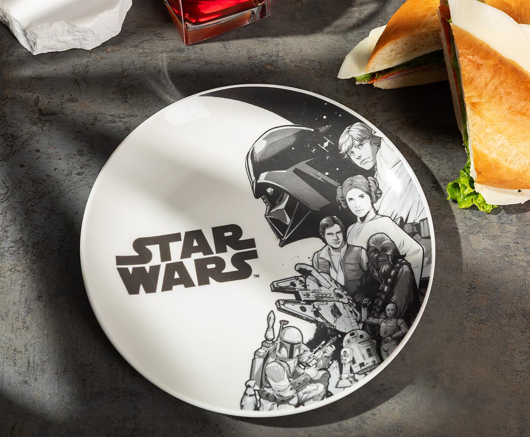 Star Wars Black-and-White Collage 8-Inch Ceramic Coupe Dinner Plate