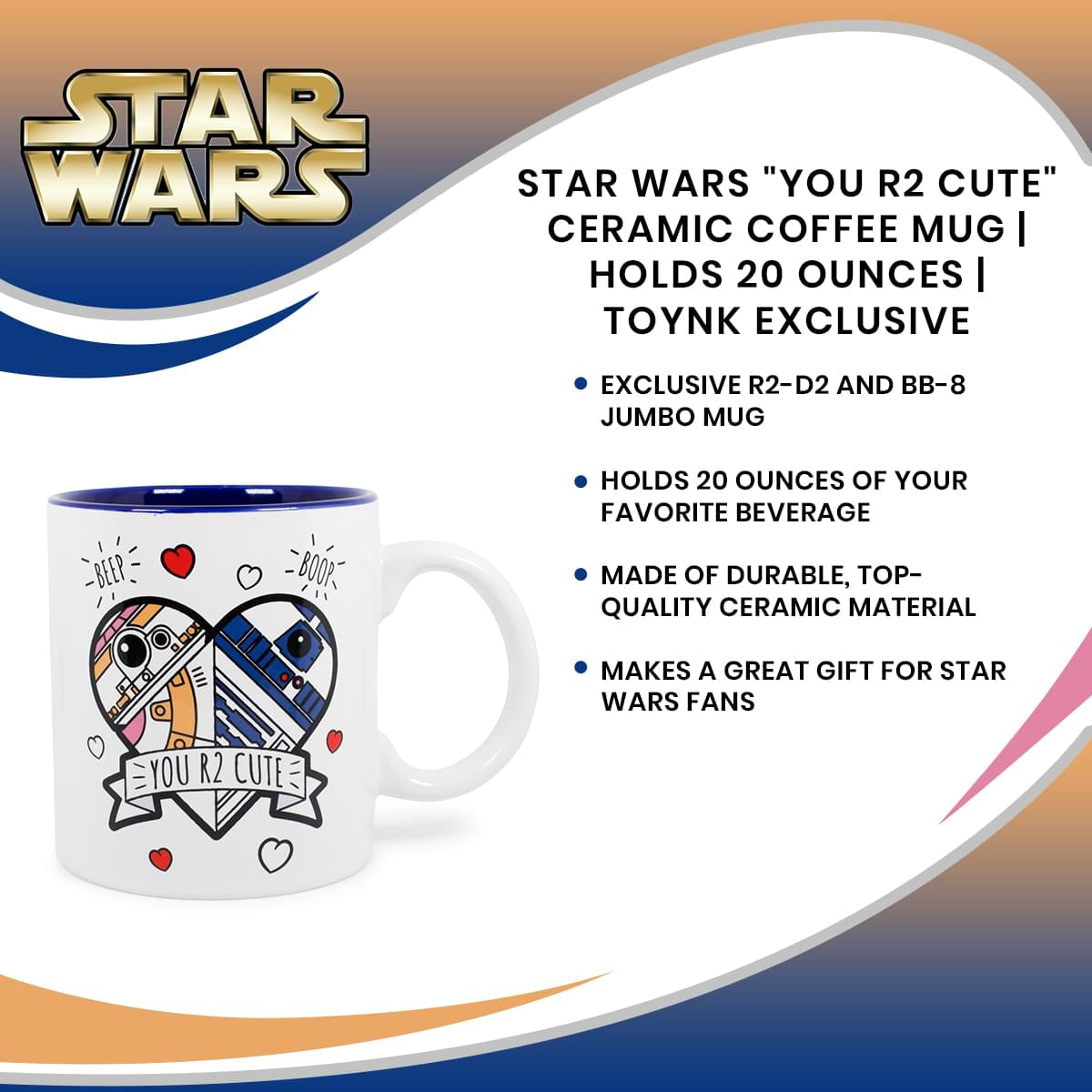 Star Wars "You R2 Cute" Ceramic Coffee Mug | Holds 20 Ounces | Toynk Exclusive