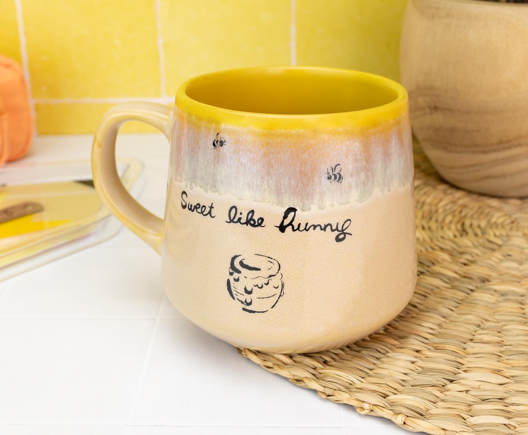 Disney Winnie The Pooh "Sweet Like Hunny" Tapered Pottery Mug | Holds 18 Ounces