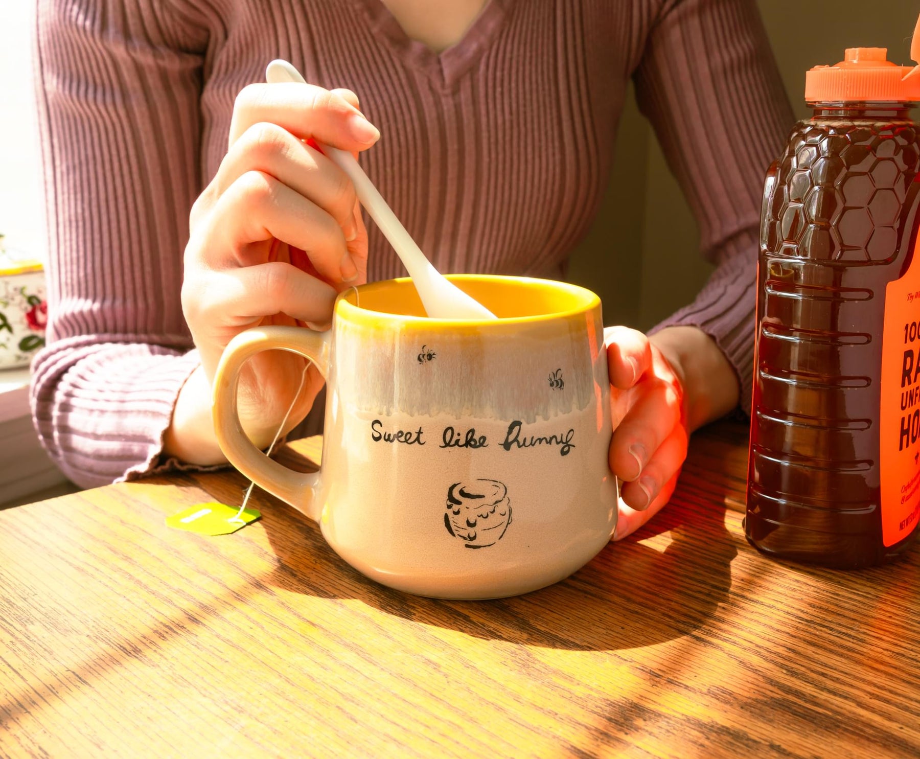 Disney Winnie The Pooh "Sweet Like Hunny" Tapered Pottery Mug | Holds 18 Ounces