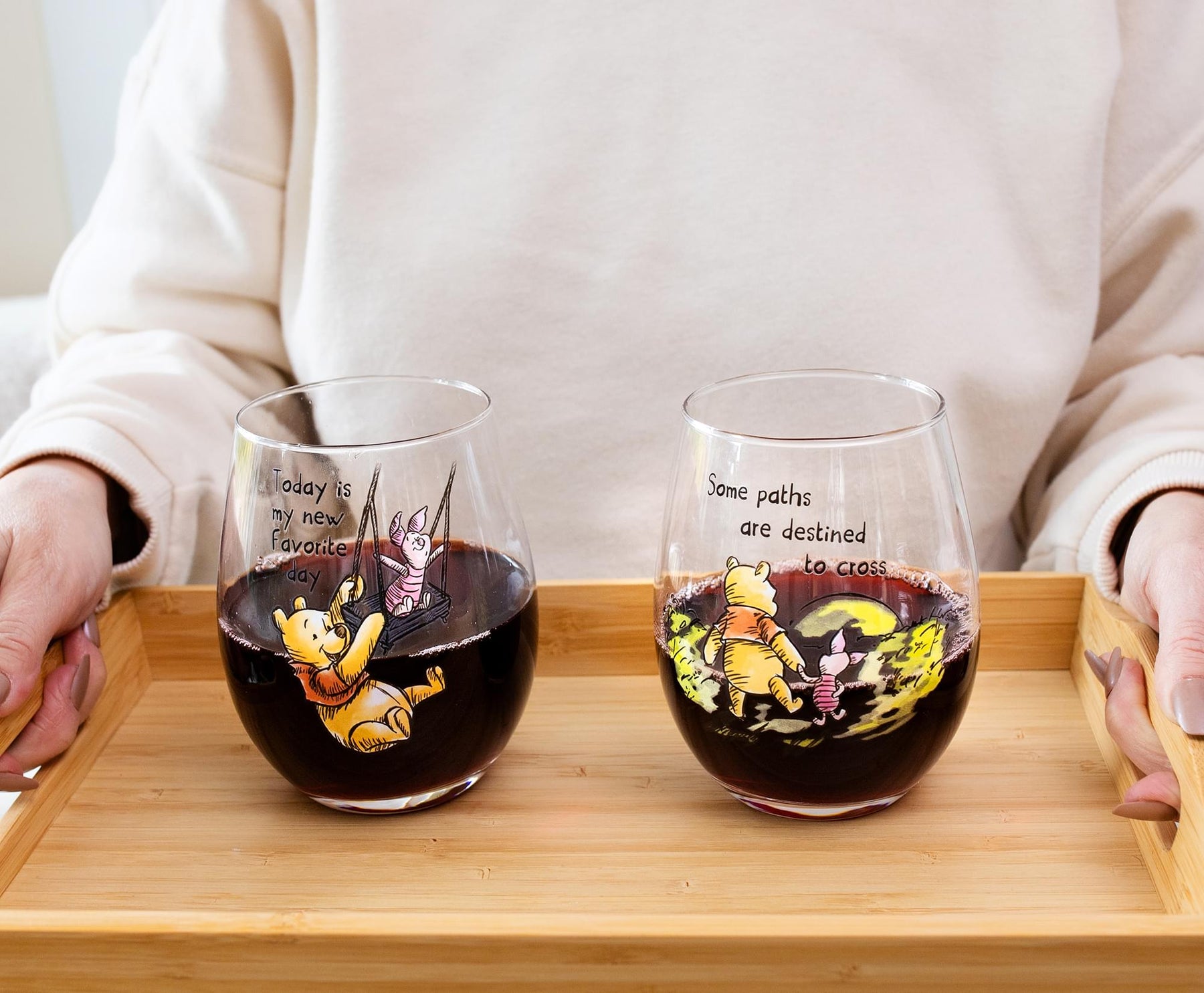 Disney Winnie The Pooh Quotes Stemless Wine Glass Set | Each Holds 20 Ounces