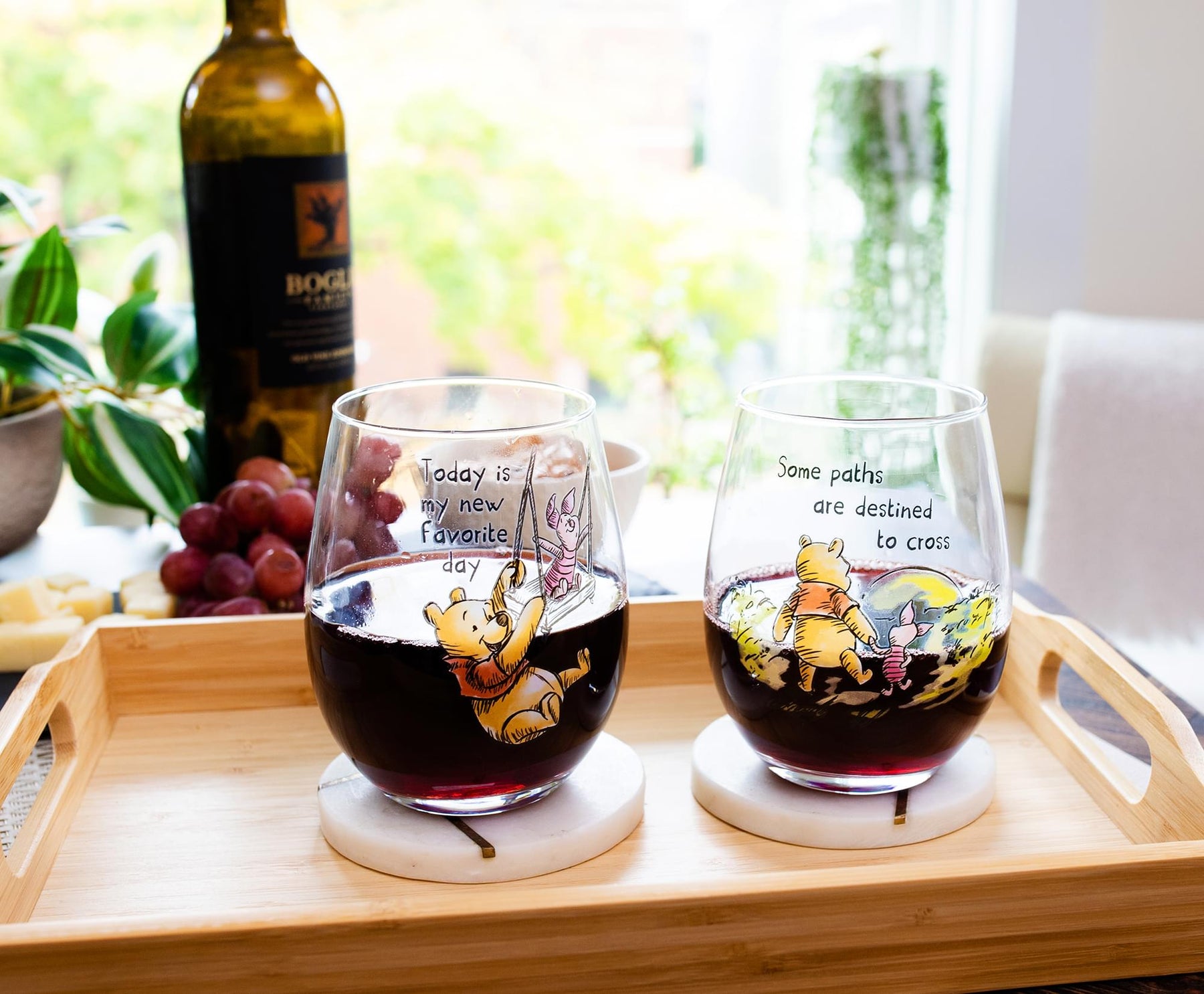 Disney Winnie The Pooh Quotes Stemless Wine Glass Set | Each Holds 20 Ounces
