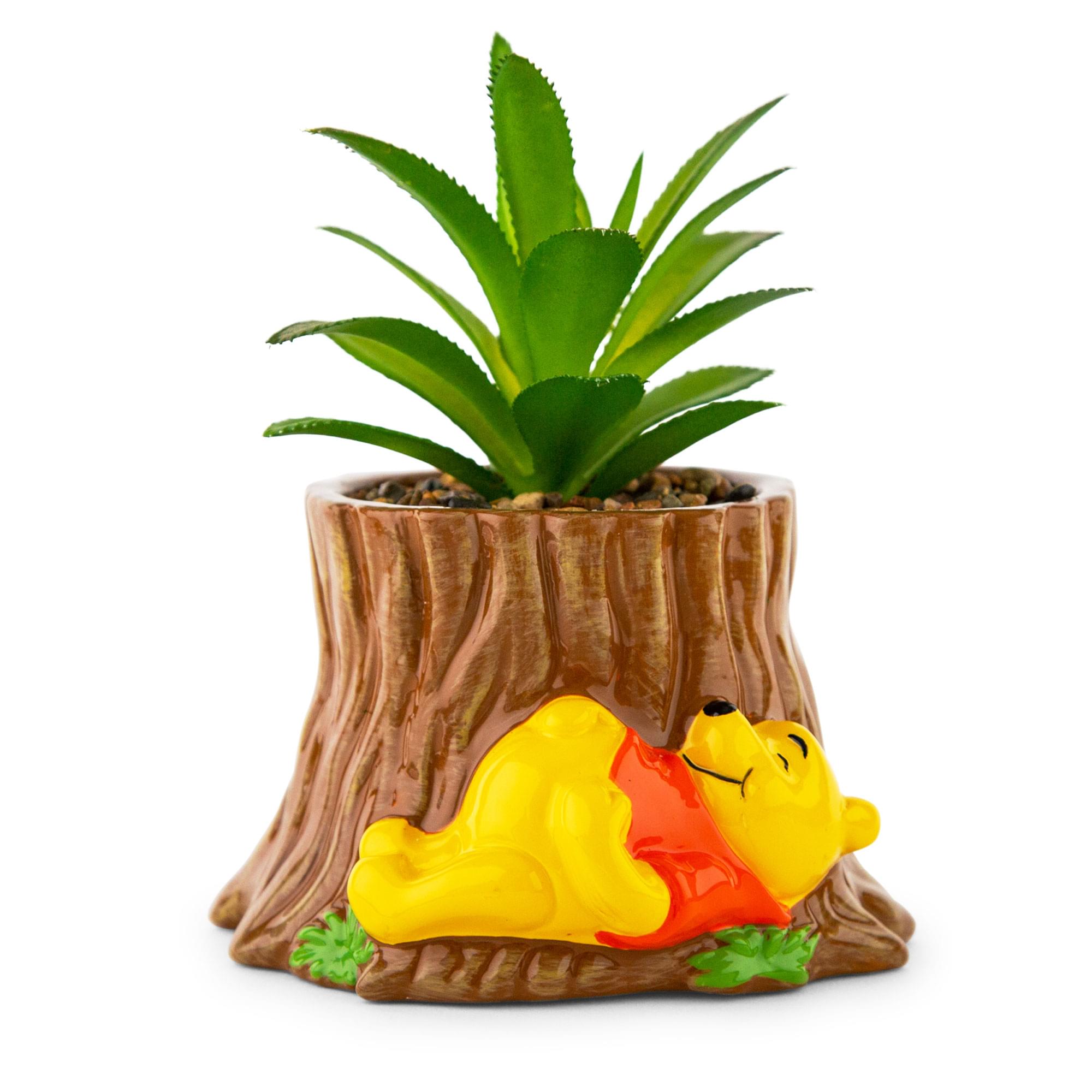 tree trunk pots for plants Disney Winnie the Pooh Tree Stump 5-Inch Planter With Artificial Succulent