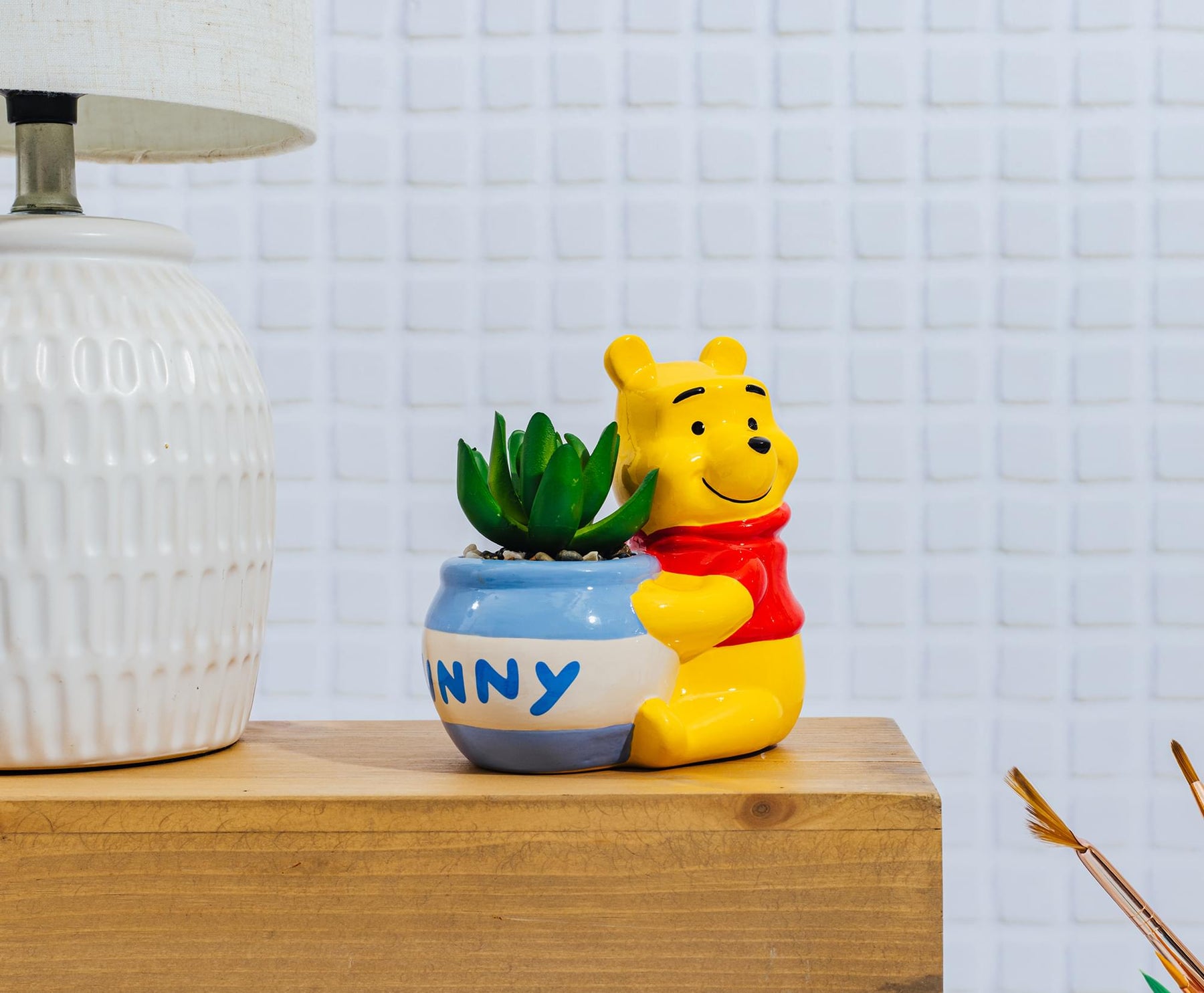 Disney Winnie the Pooh Hunny Pot Ceramic Mini Planter With Artificial Succulent