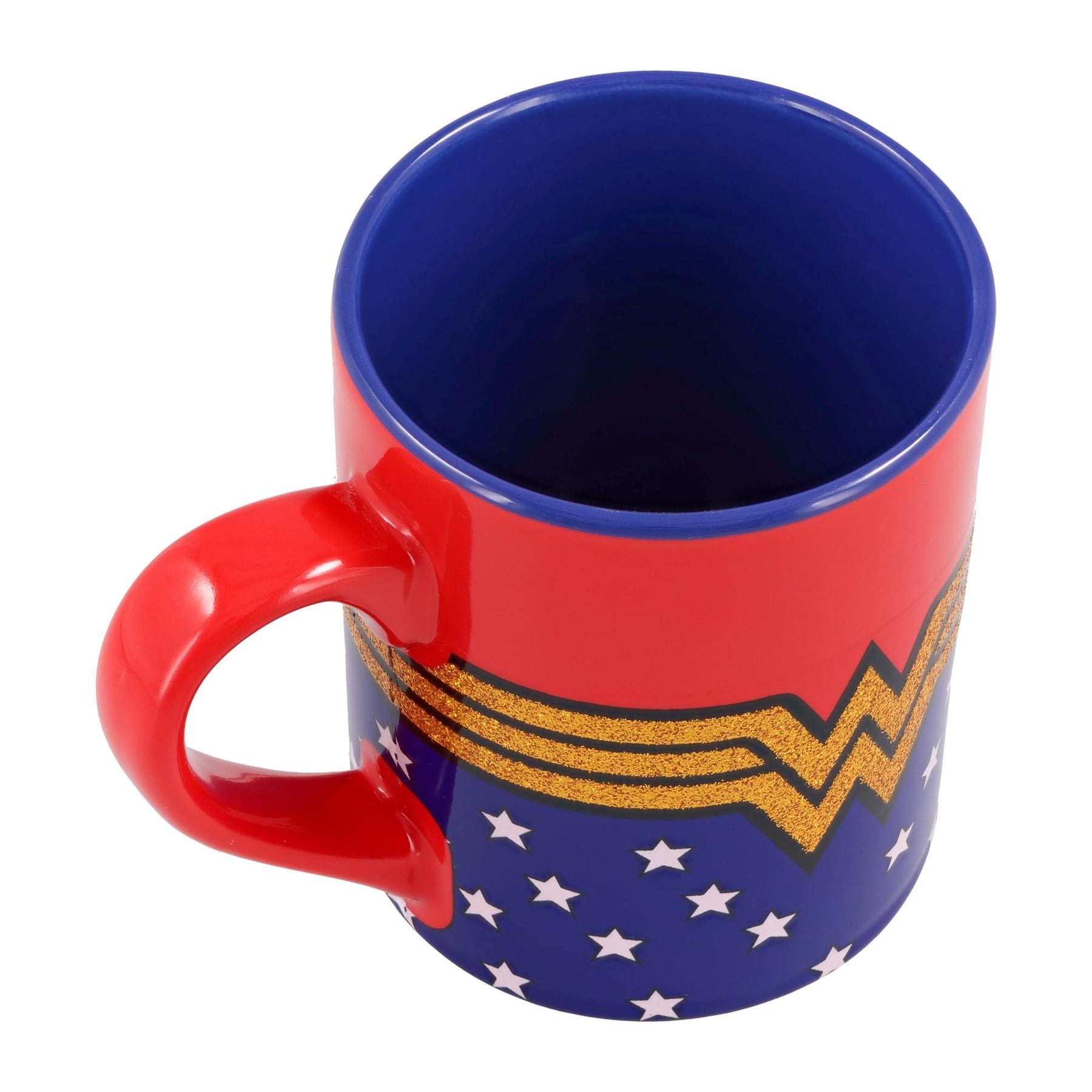 DC Comics Wonder Woman Logo Glitter Ceramic Mug | Holds 14 Ounces