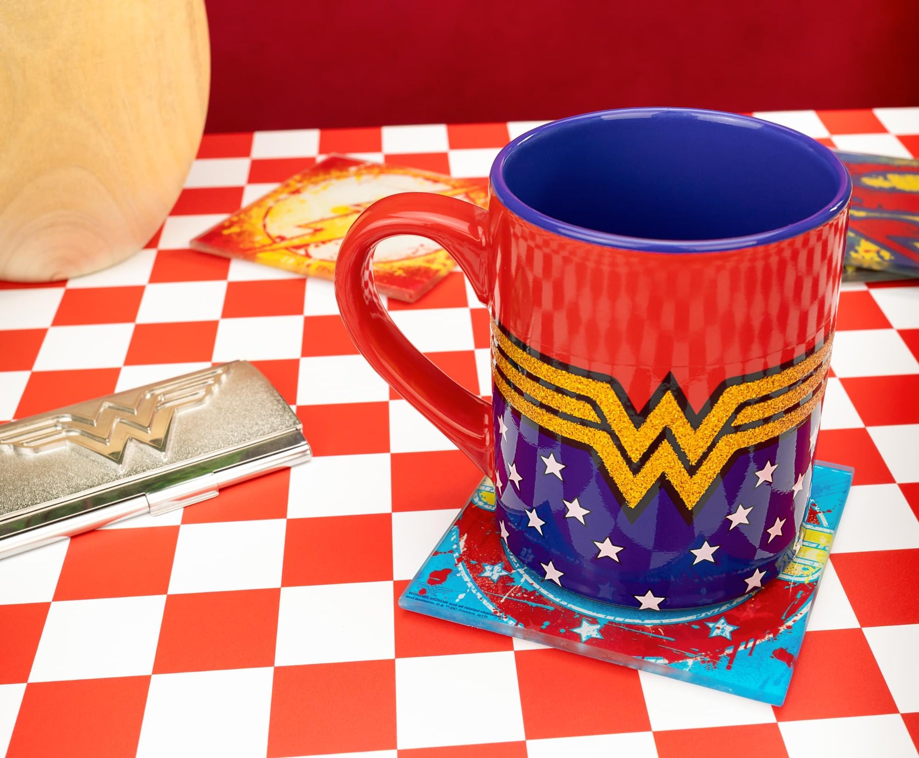 DC Comics Wonder Woman Logo Glitter Ceramic Mug | Holds 14 Ounces
