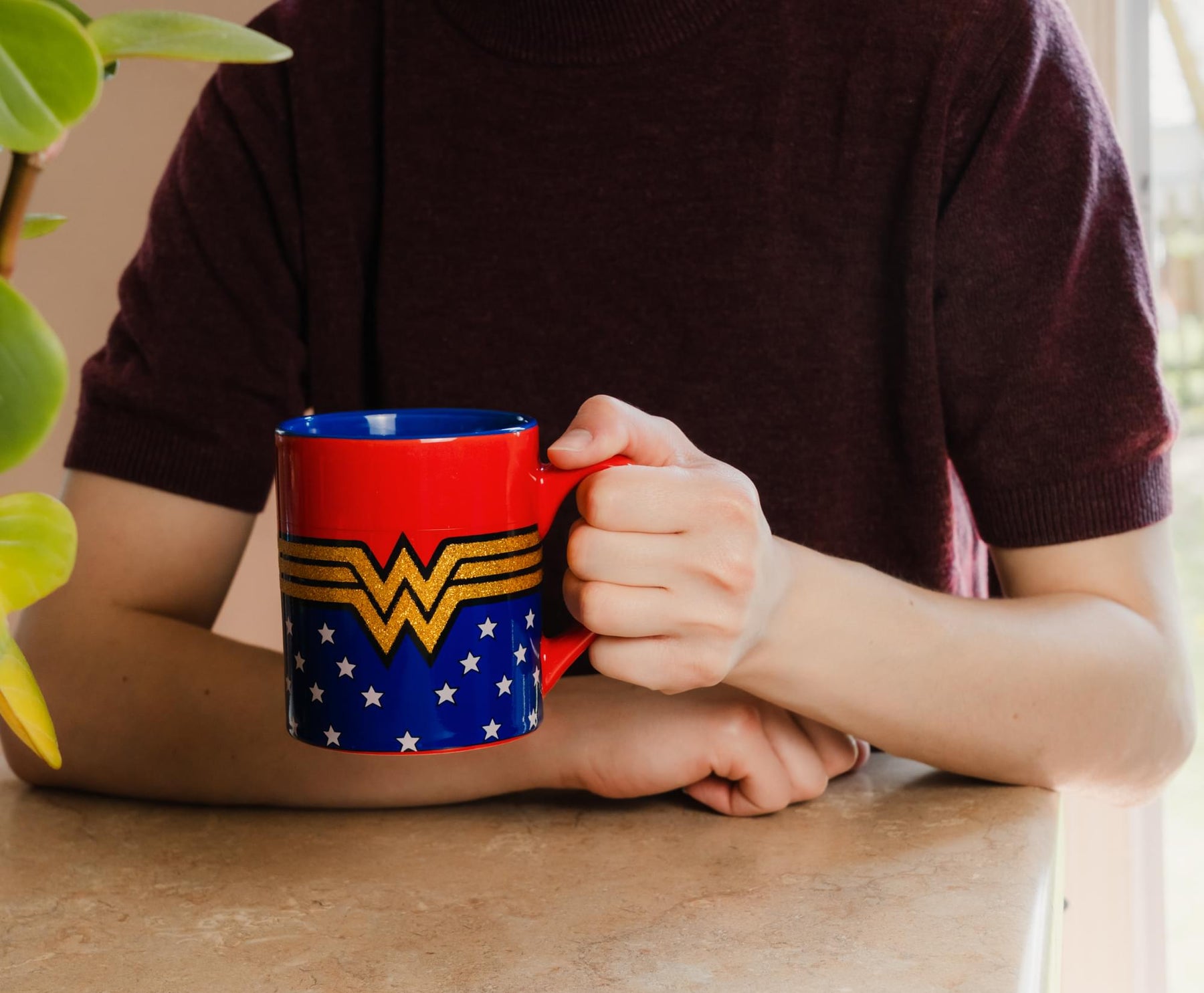 DC Comics Wonder Woman Logo Glitter Ceramic Mug | Holds 14 Ounces