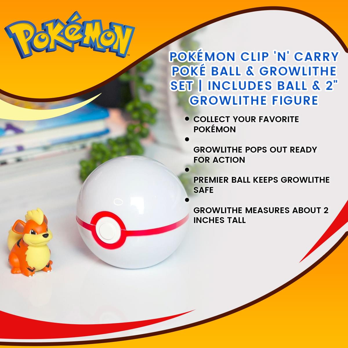 Pokémon Clip 'N' Carry Poké Ball & Growlithe Set | Includes Ball & 2" Growlithe Figure