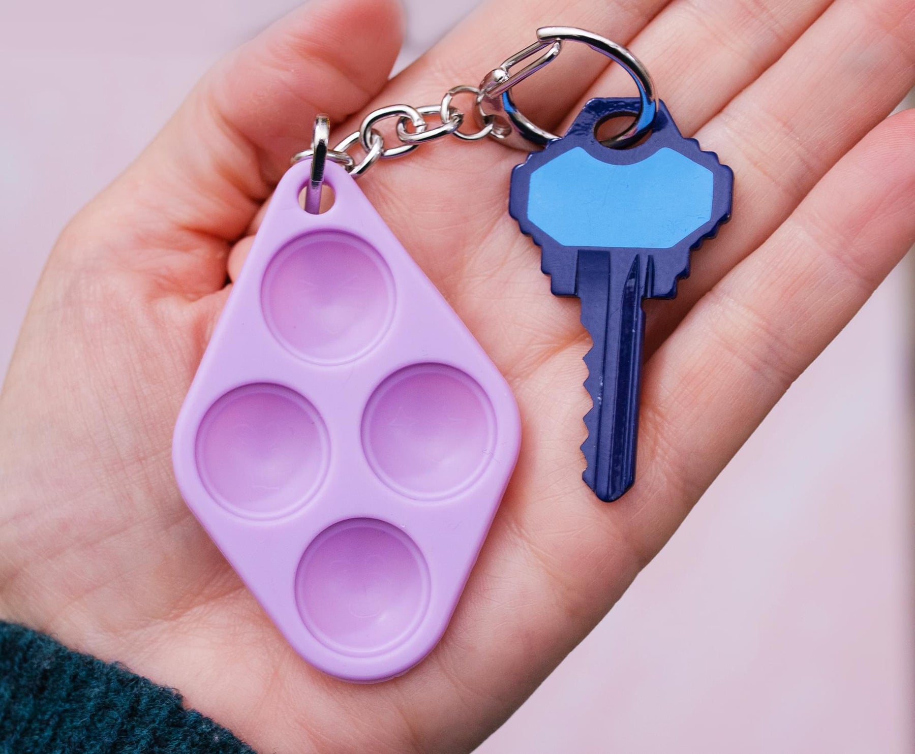 Pop Fidget Toy Purple 4-Button Silicone Keychain Accessory