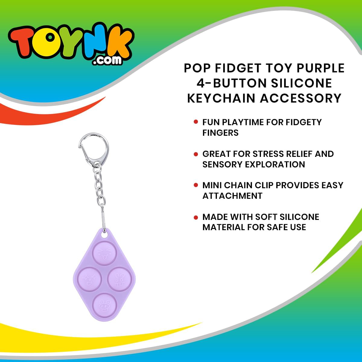 Pop Fidget Toy Purple 4-Button Silicone Keychain Accessory