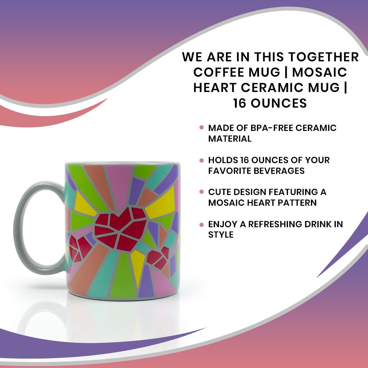 2020 Sidewalk Chalk Inspired Mosaic Heart Ceramic Coffee Mug | Holds 16 Ounces