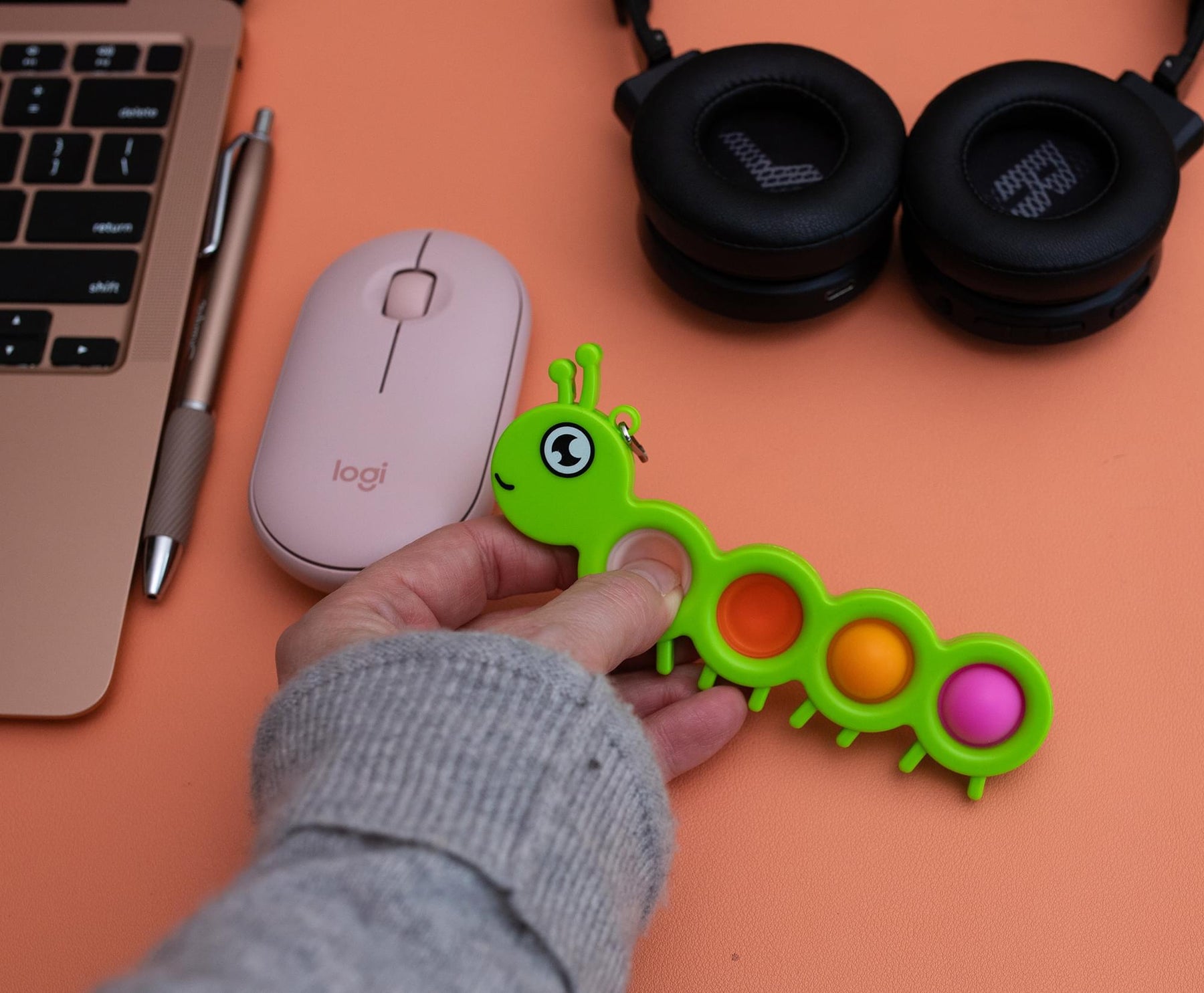 Pop Fidget Toy Green Caterpillar 4-Button Bubble Popping Game