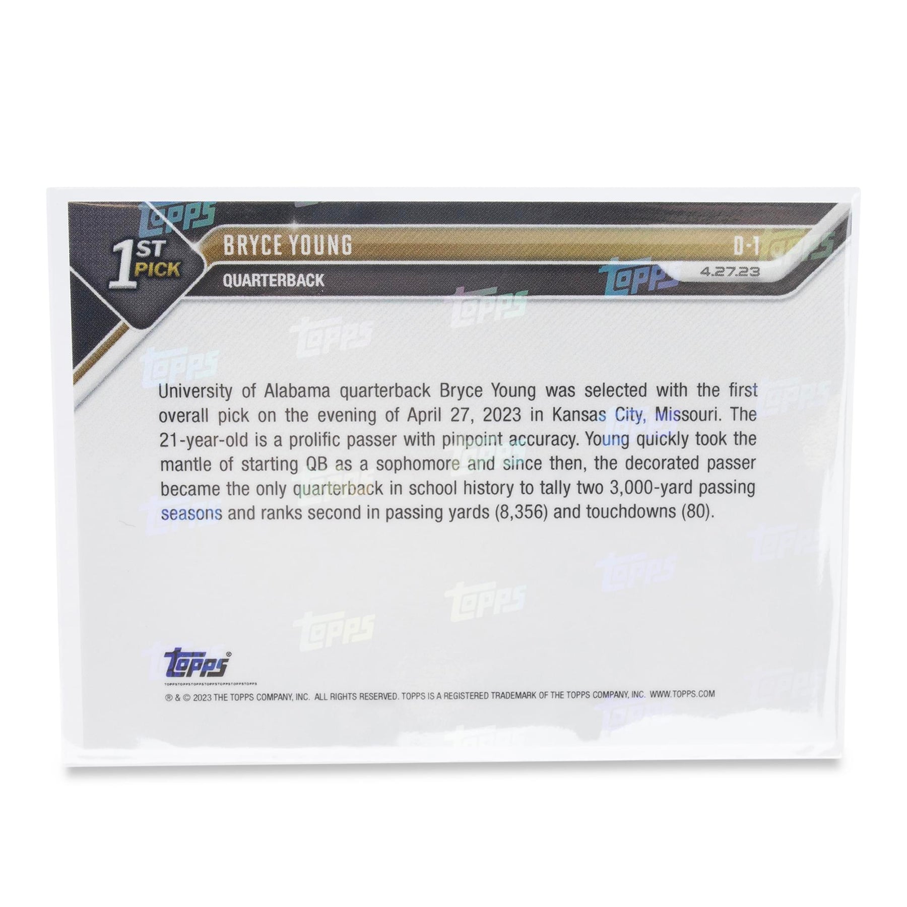 TOPPS NOW 2023 Football Card D-1 | Bryce Young