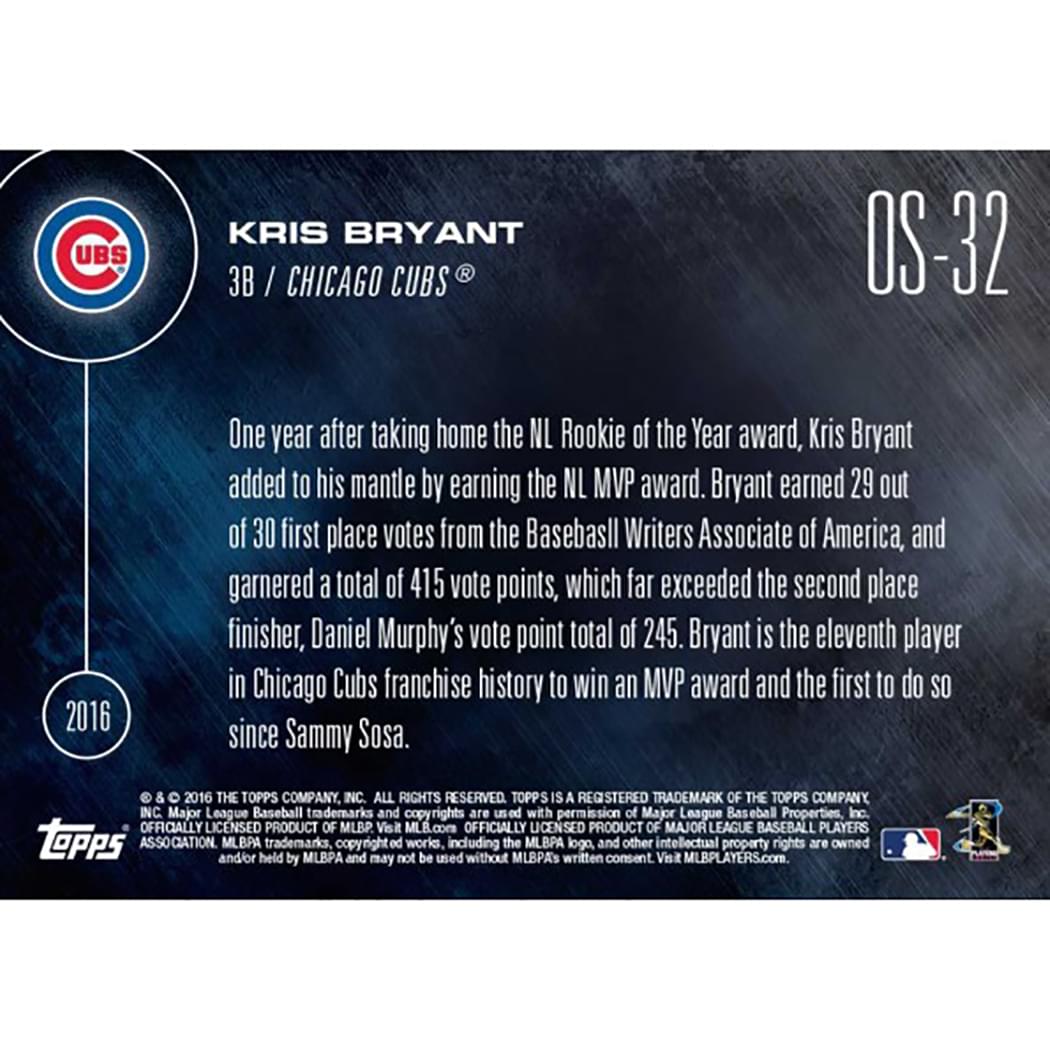 Topps Now 2016 NL MVP Chicago Cubs Kris Bryant Card #OS-32