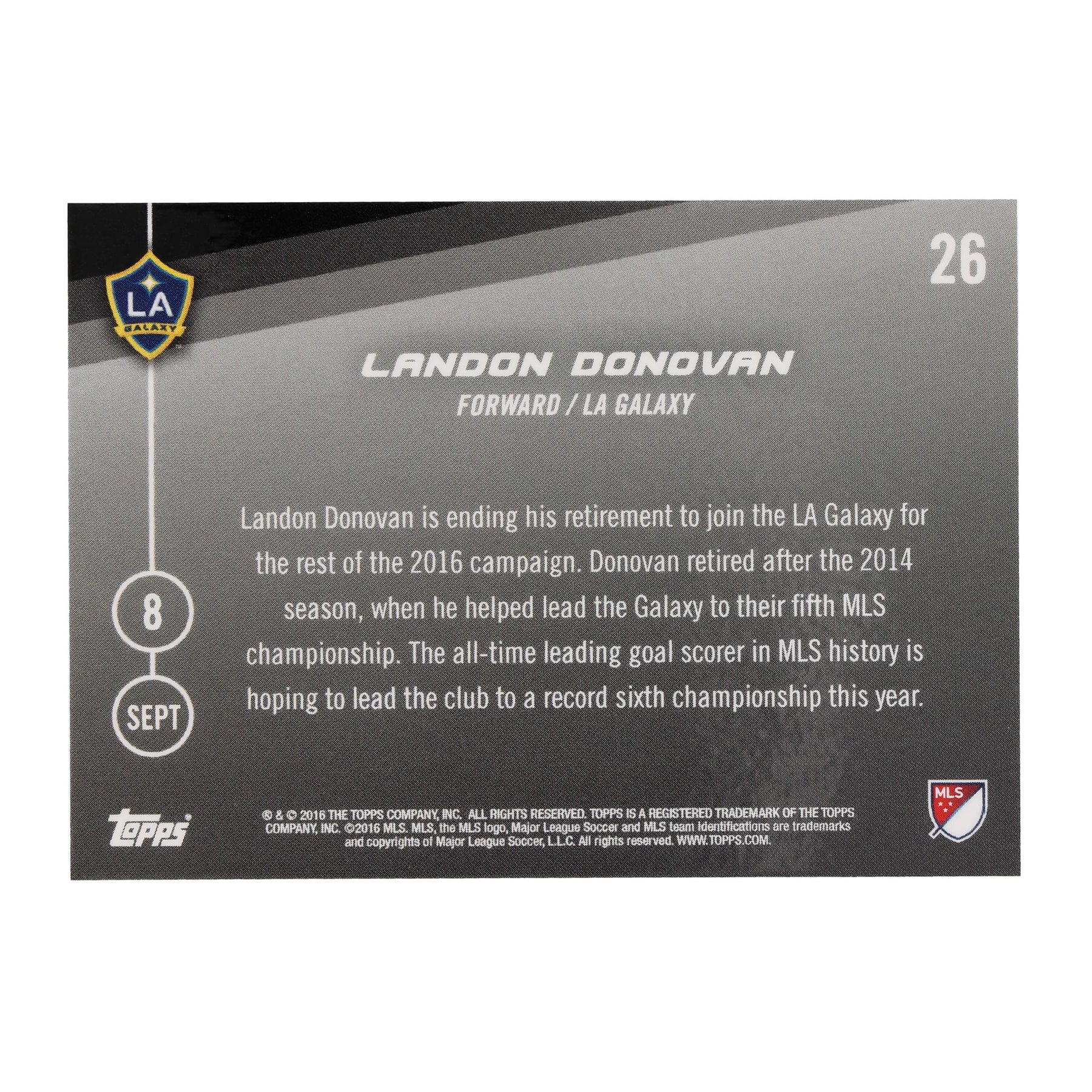 Topps NOW MLS LA Galaxy Landon Donovan #26 Trading Card