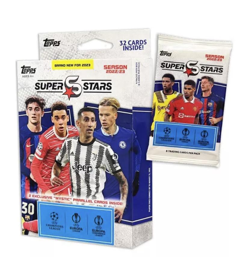 UEFA Topps 2023 Champions League Superstars Soccer Hanger Box | 4 Packs Per Box