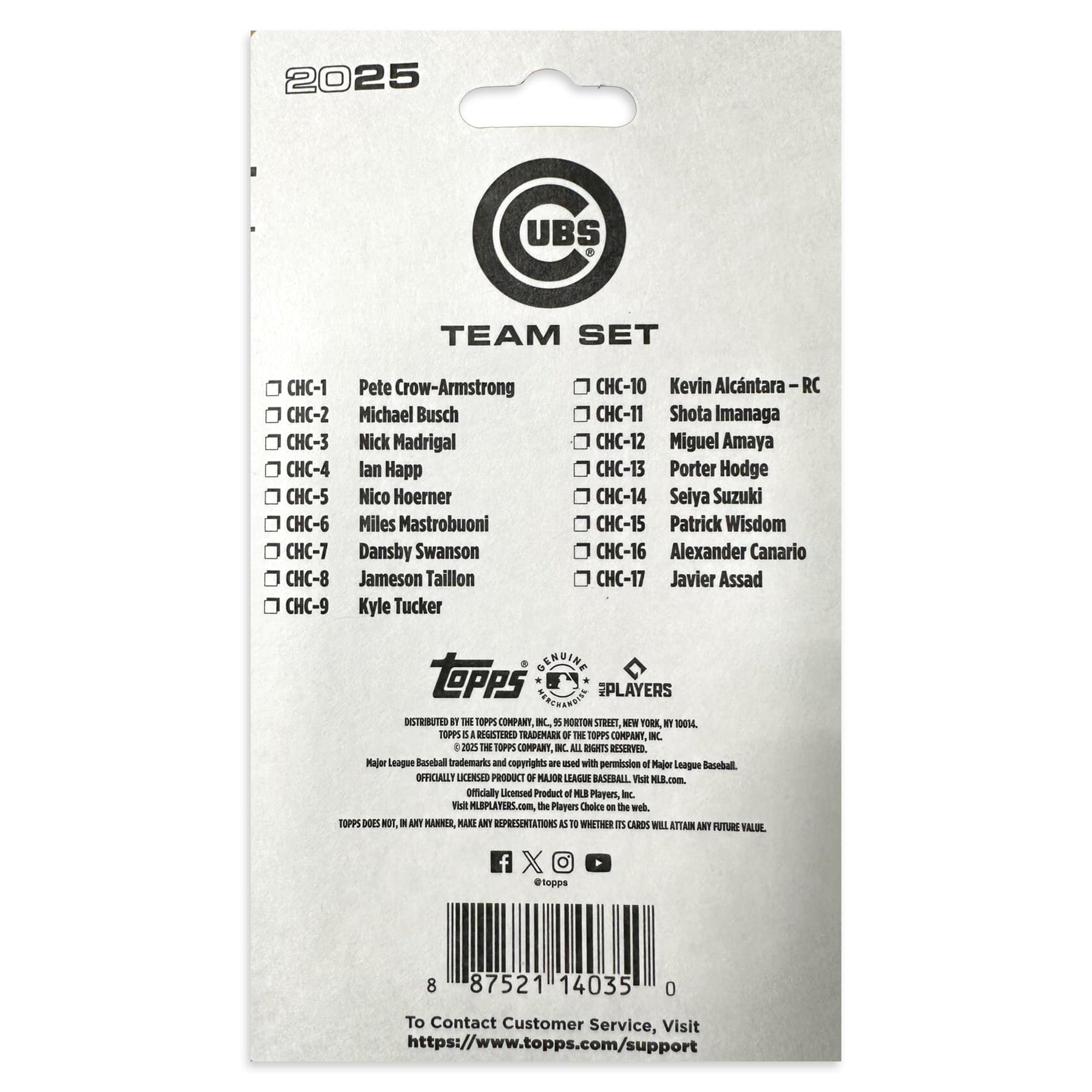 Chicago Cubs MLB 2025 Topps Mini Team Set | 17 Cards Per Set
