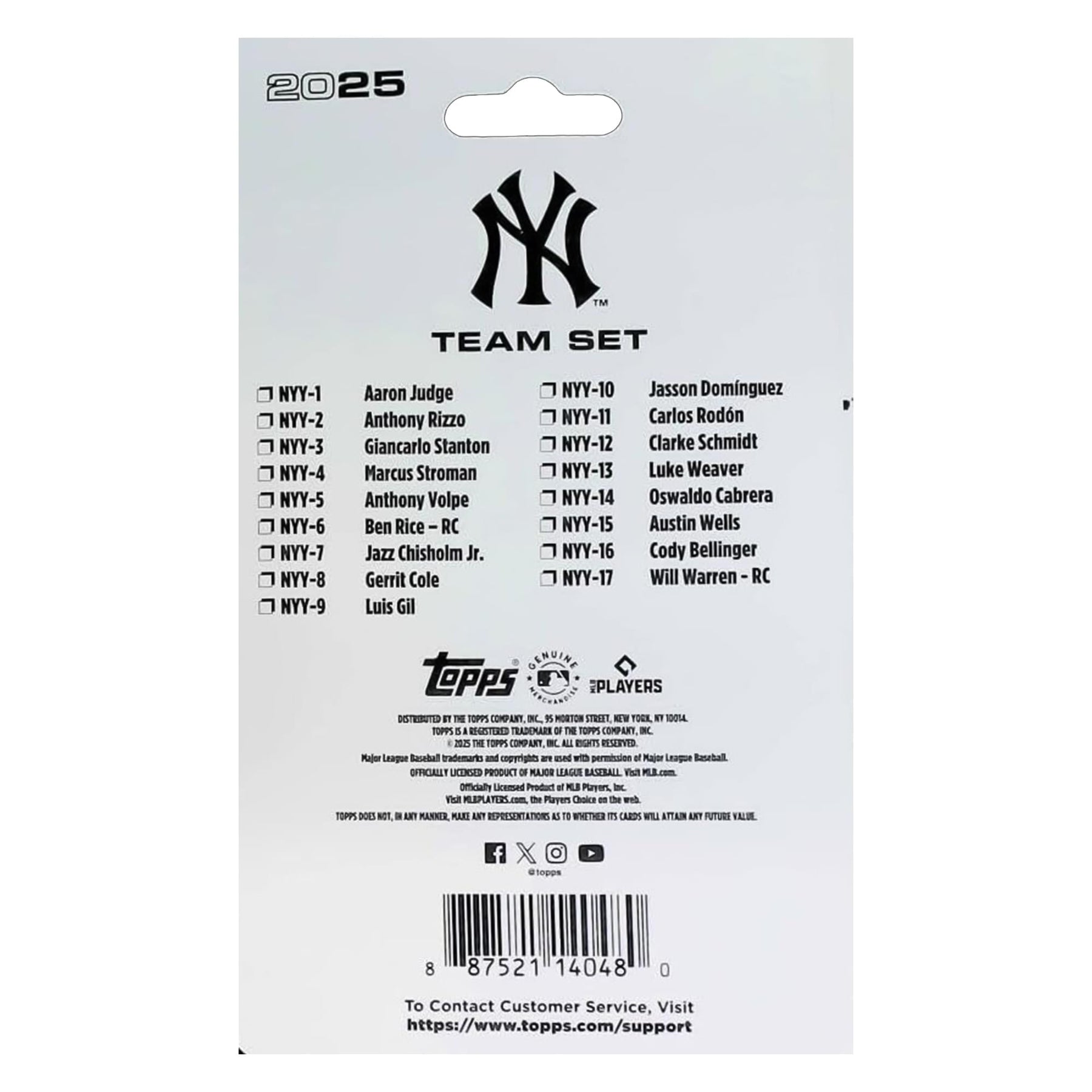 New York Yankees 2025 Topps Mini Team Set | 17 Cards Per Set