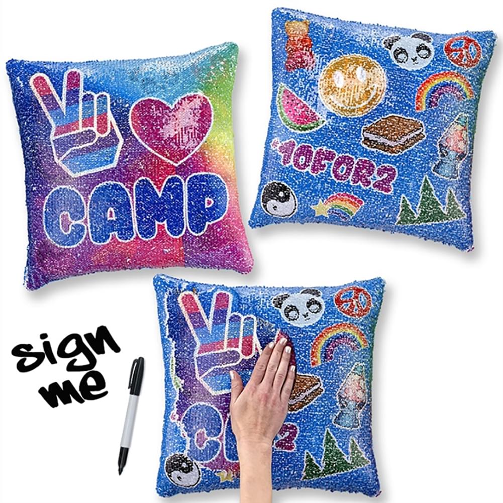 Reversible Sequin 12"x12" Pillow, Camp Autograph