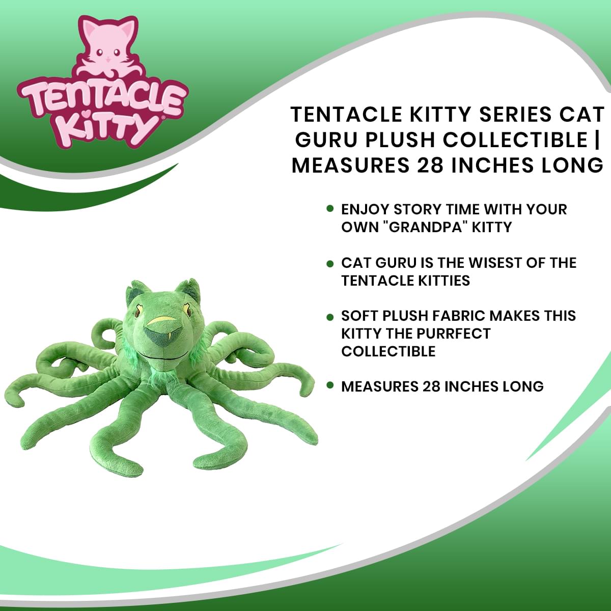 Tentacle Kitty Series Cat Guru Plush Collectible | Measures 28 Inches Long