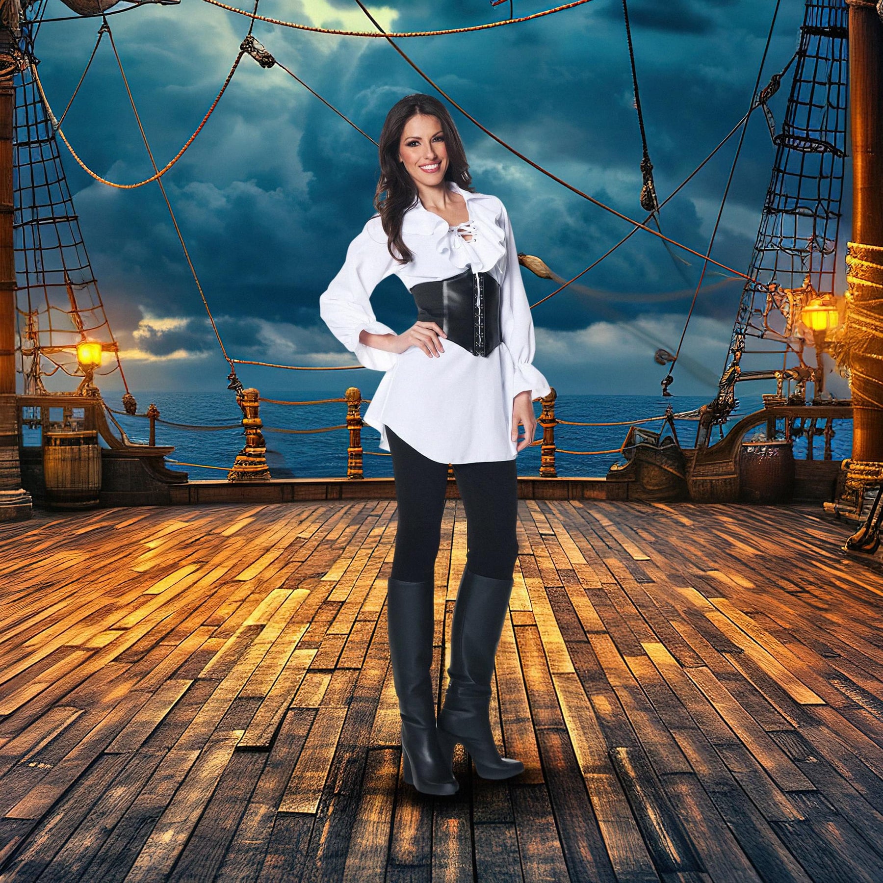 Pirate Adult Costume White Laced-Front Blouse