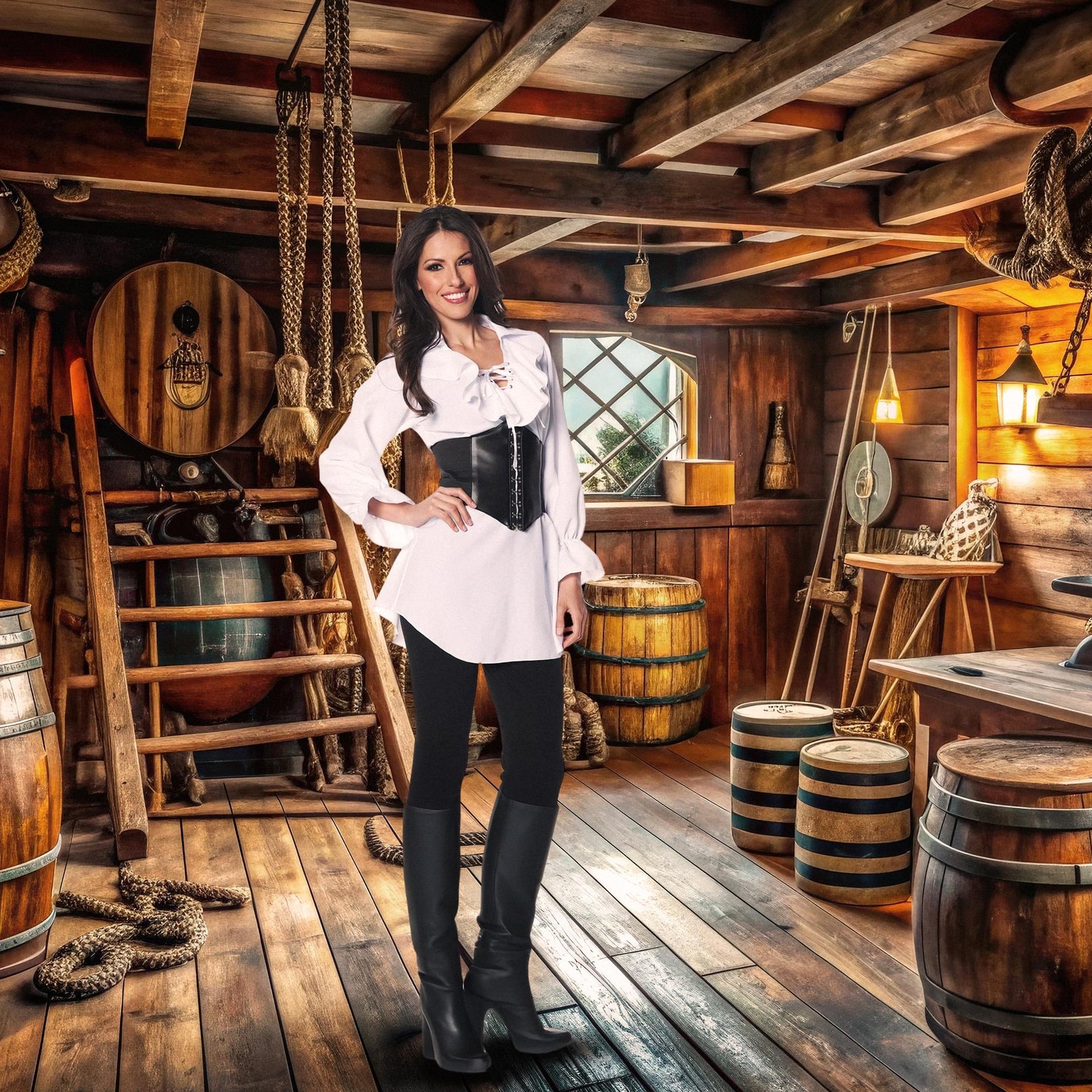 Pirate Adult Costume White Laced-Front Blouse