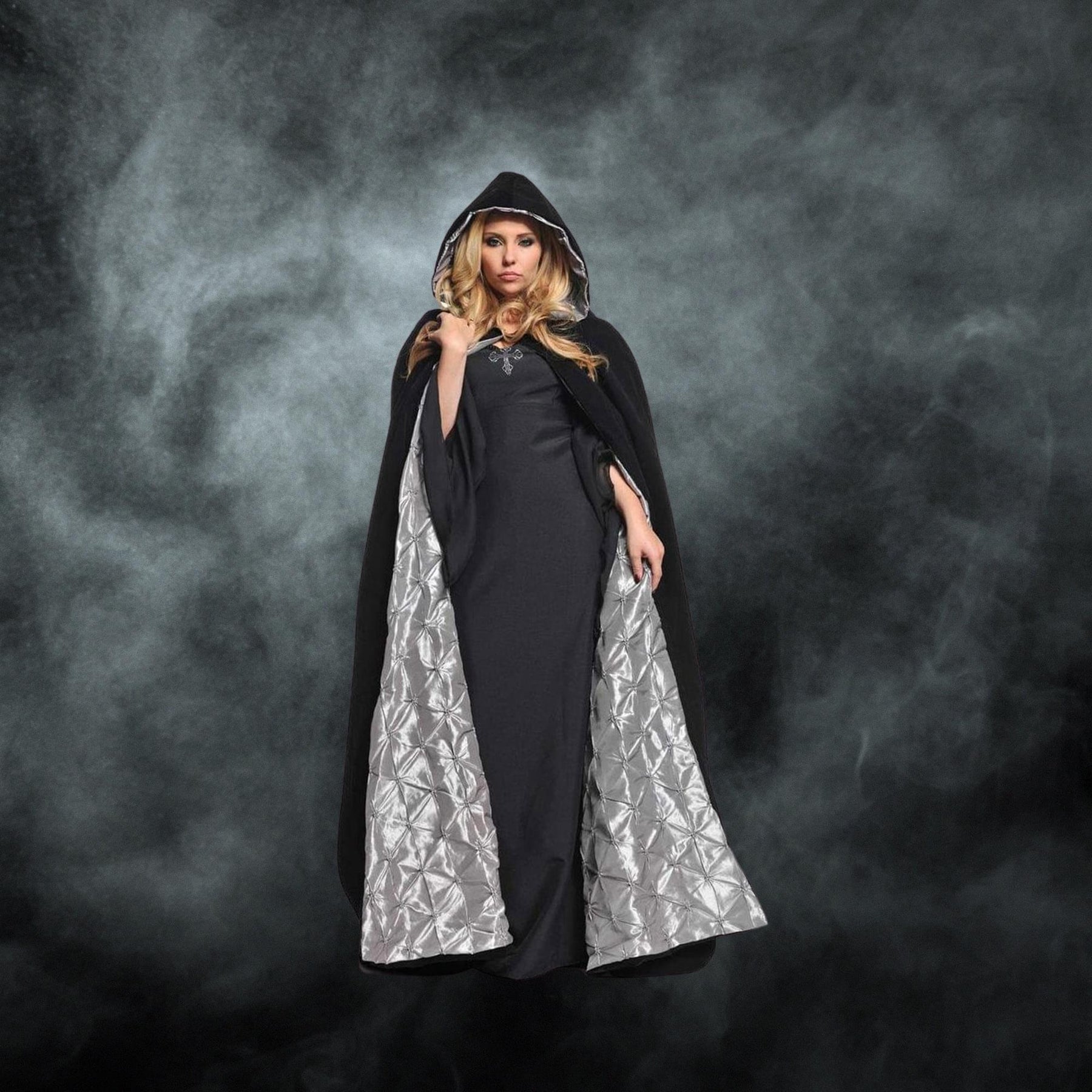 63" Deluxe Velvet Adult Costume Accessory Cape - Silver Satin Lining