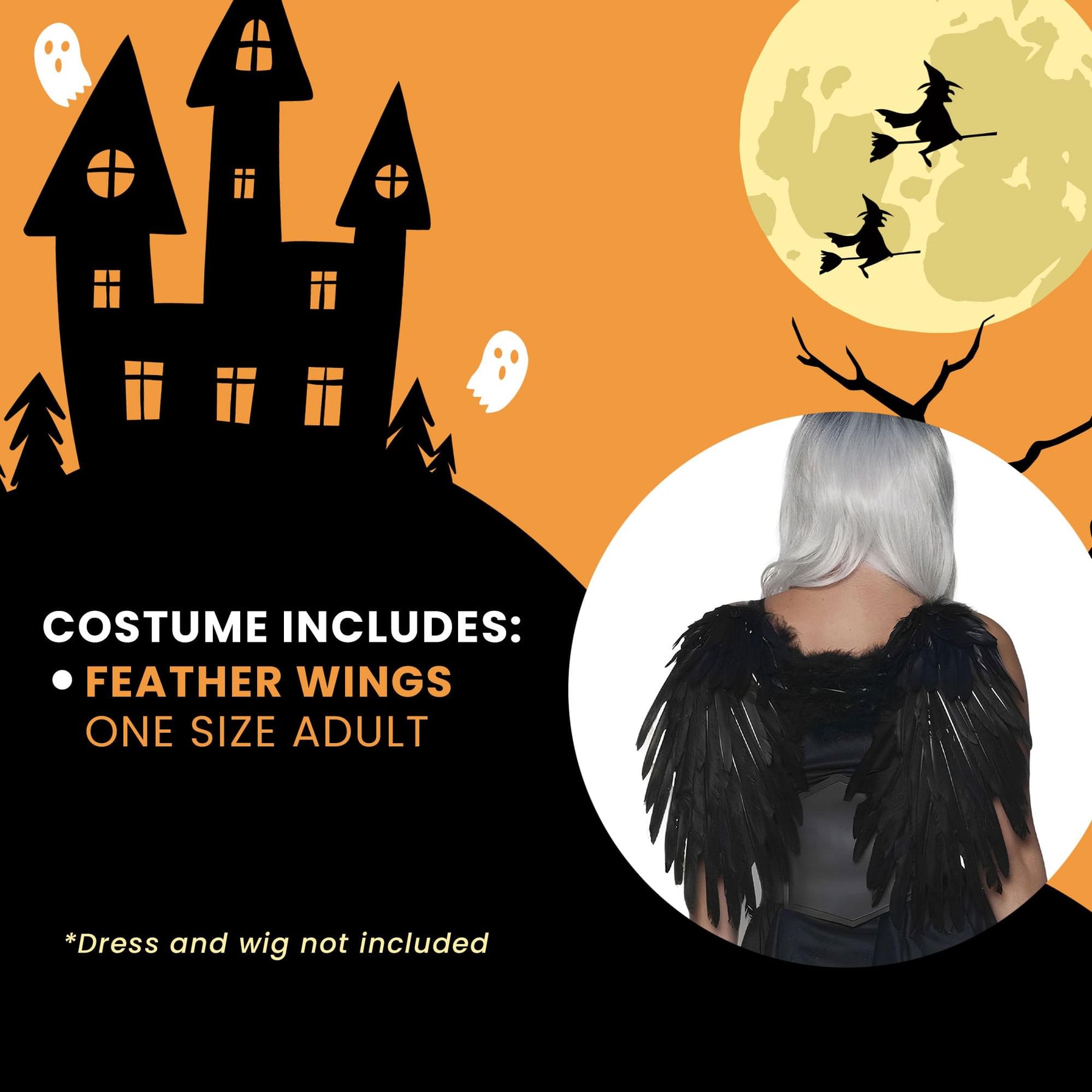 Feather Wings One Size Adult Costume Accessory | Black