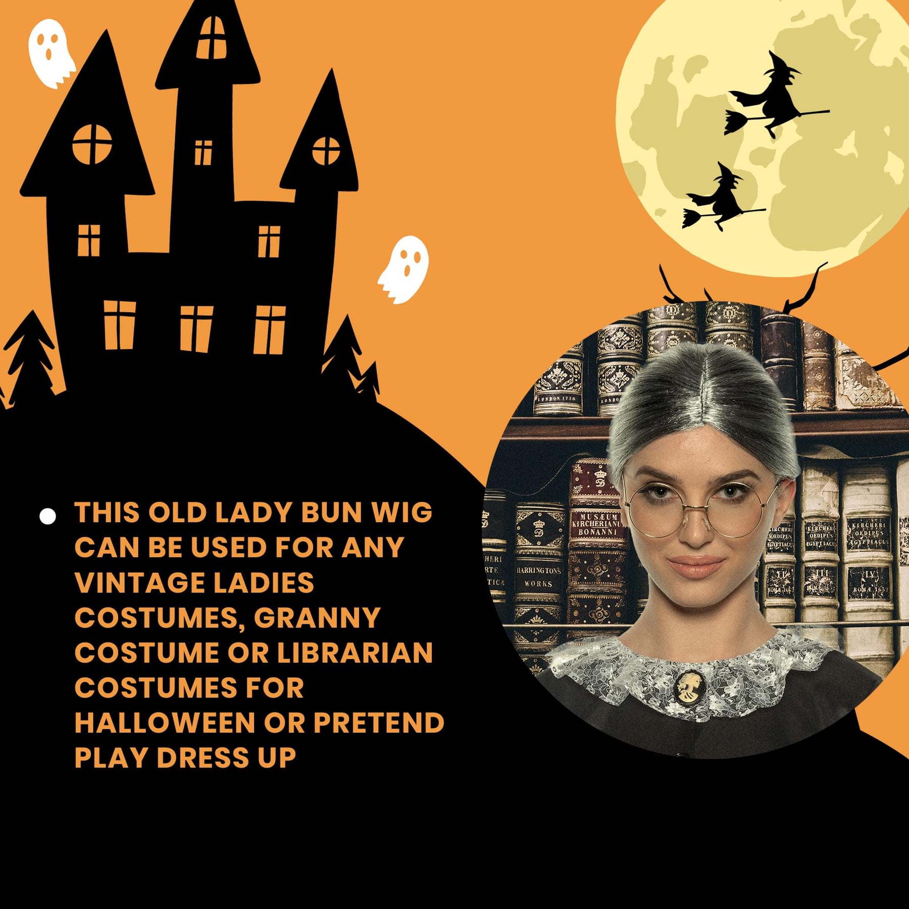 Old Lady Bun Adult Costume Wig