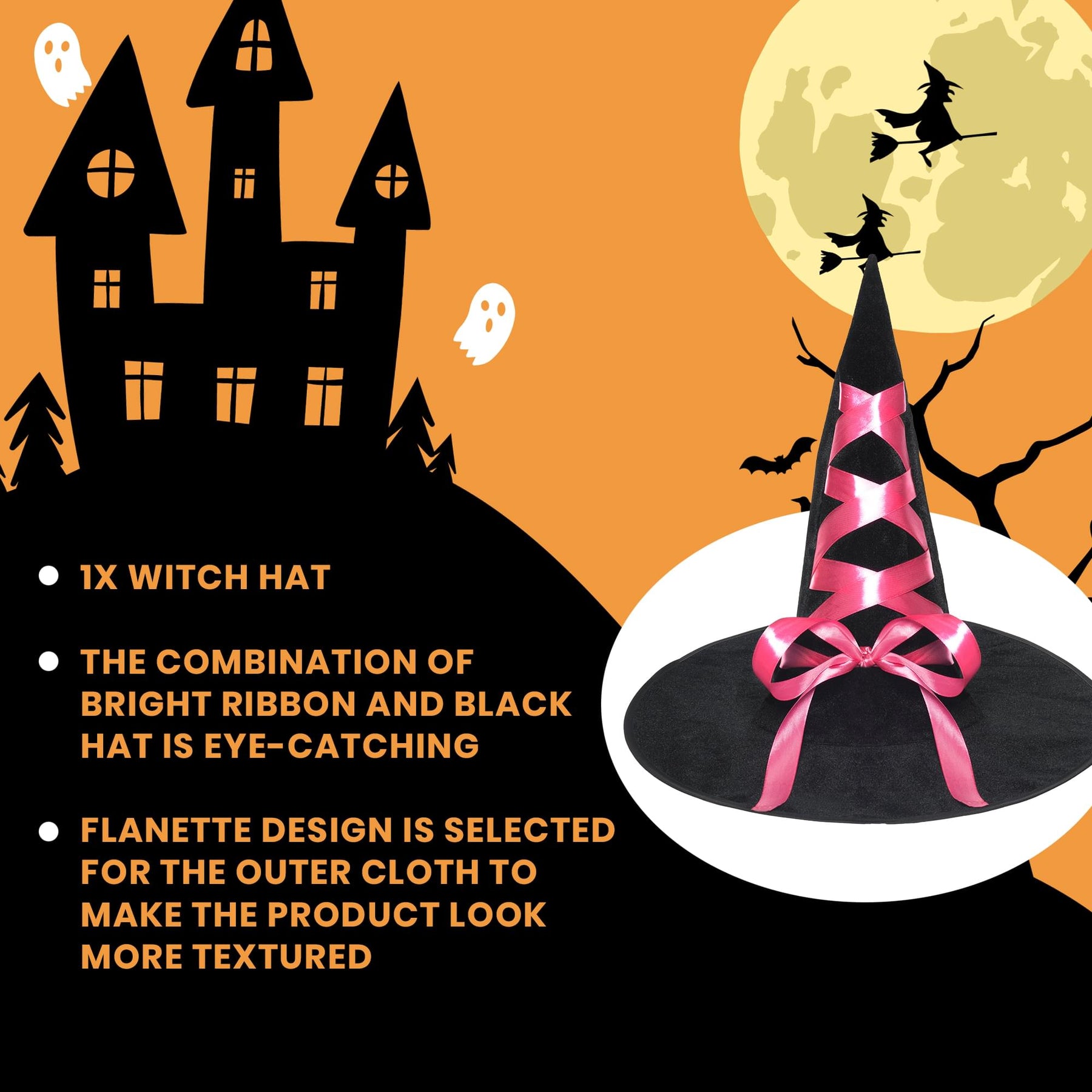 Witch Hat with Ribbon Adult Costume Accessory | Pink
