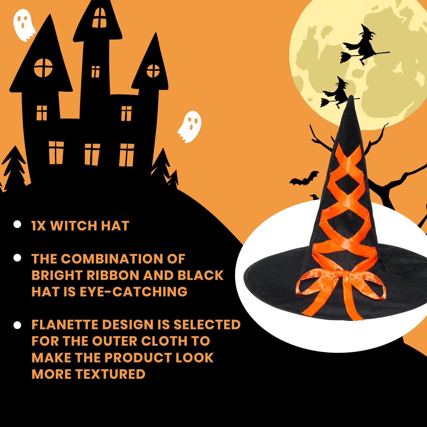 Witch Hat with Ribbon Adult Costume Accessory | Orange