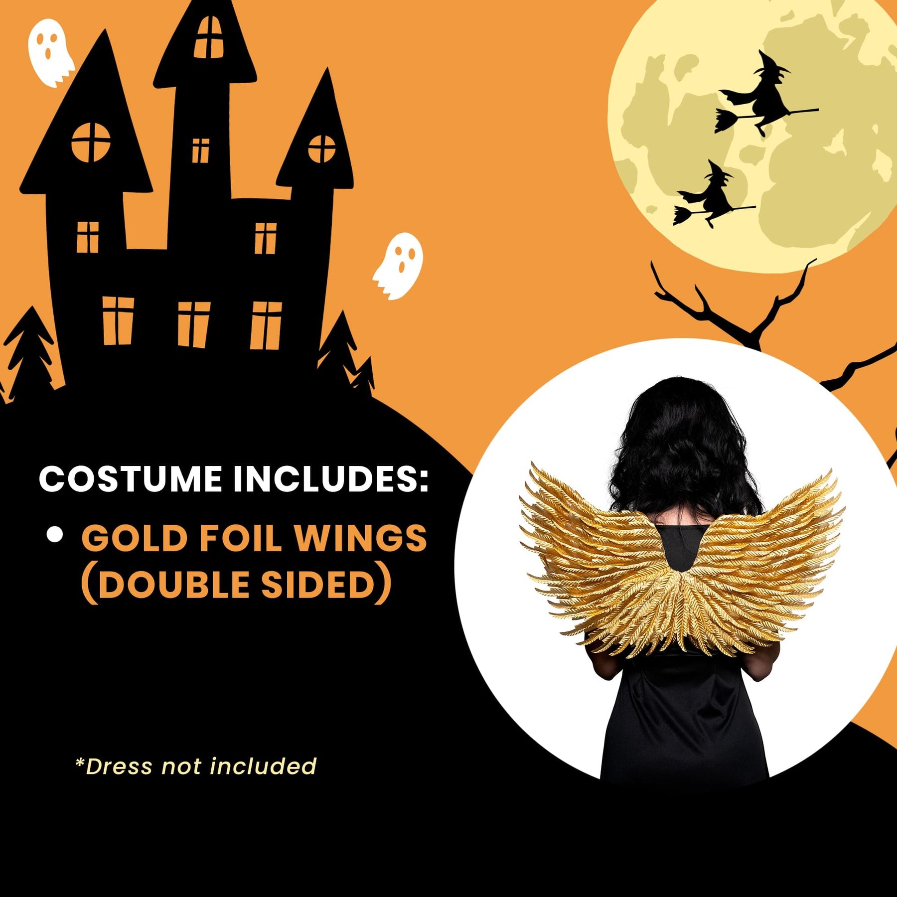Gold Foil Feather Double Sided Wings Adult Costume Accessory