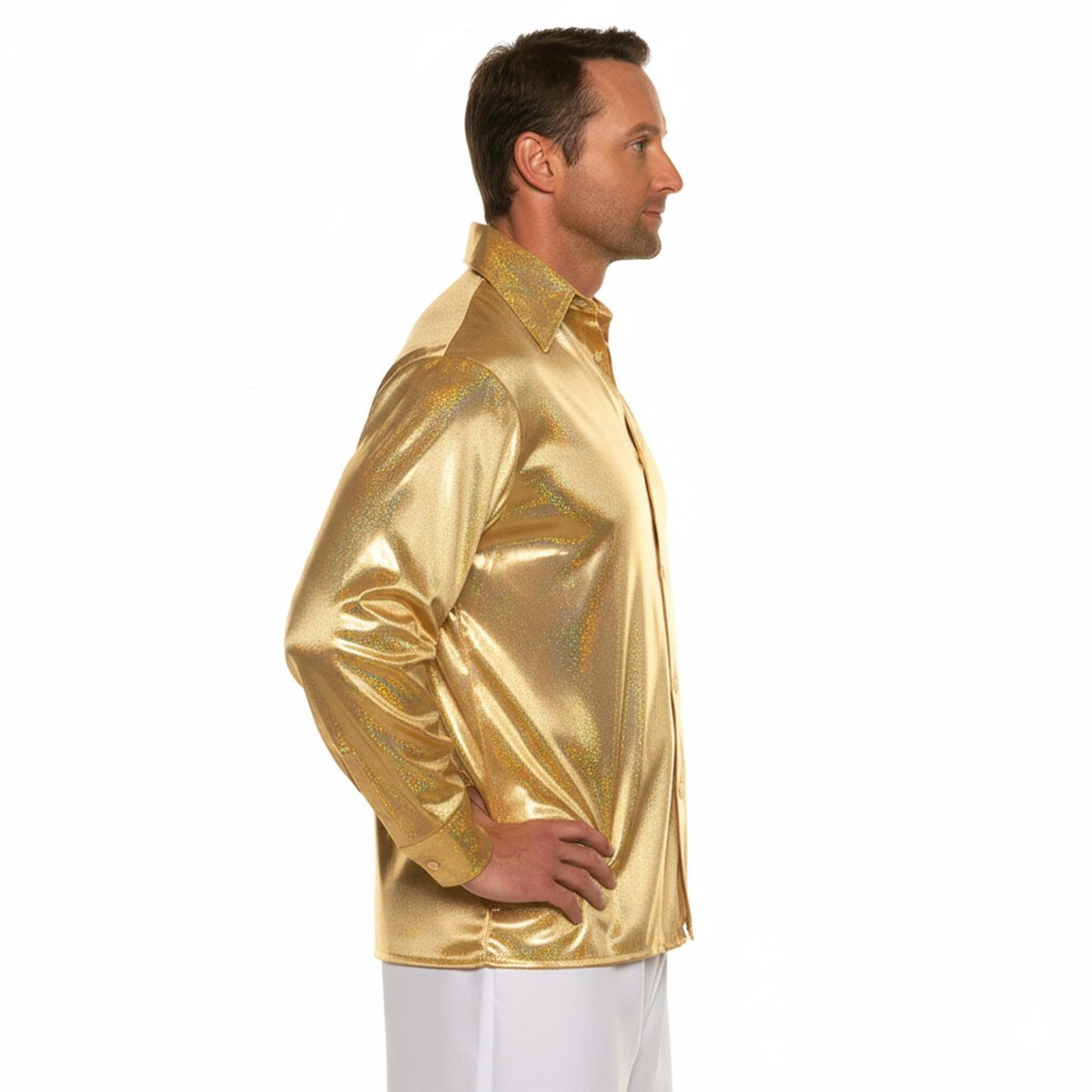 70s Gold Metallic Adult Costume Disco Shirt