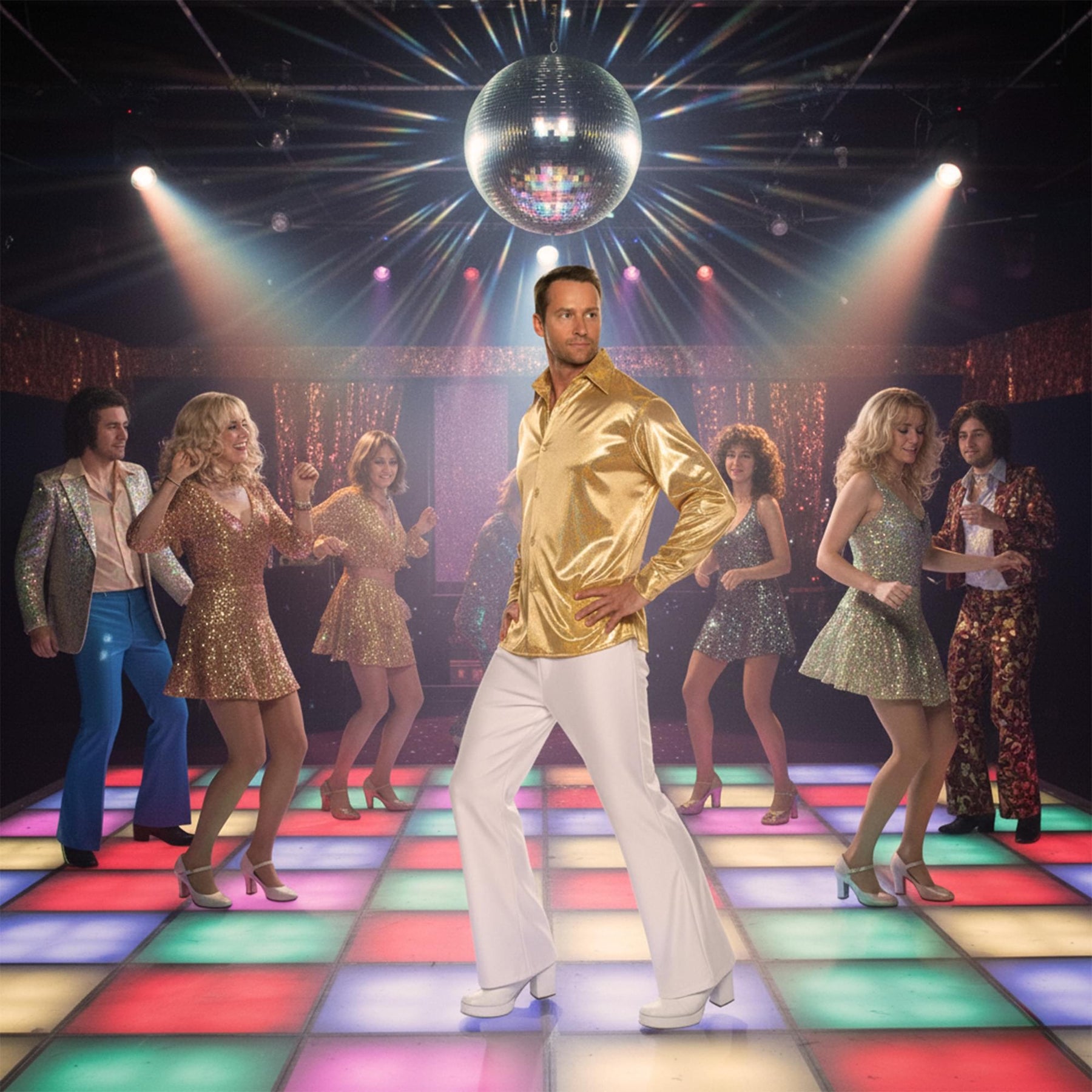 70s Gold Metallic Adult Costume Disco Shirt
