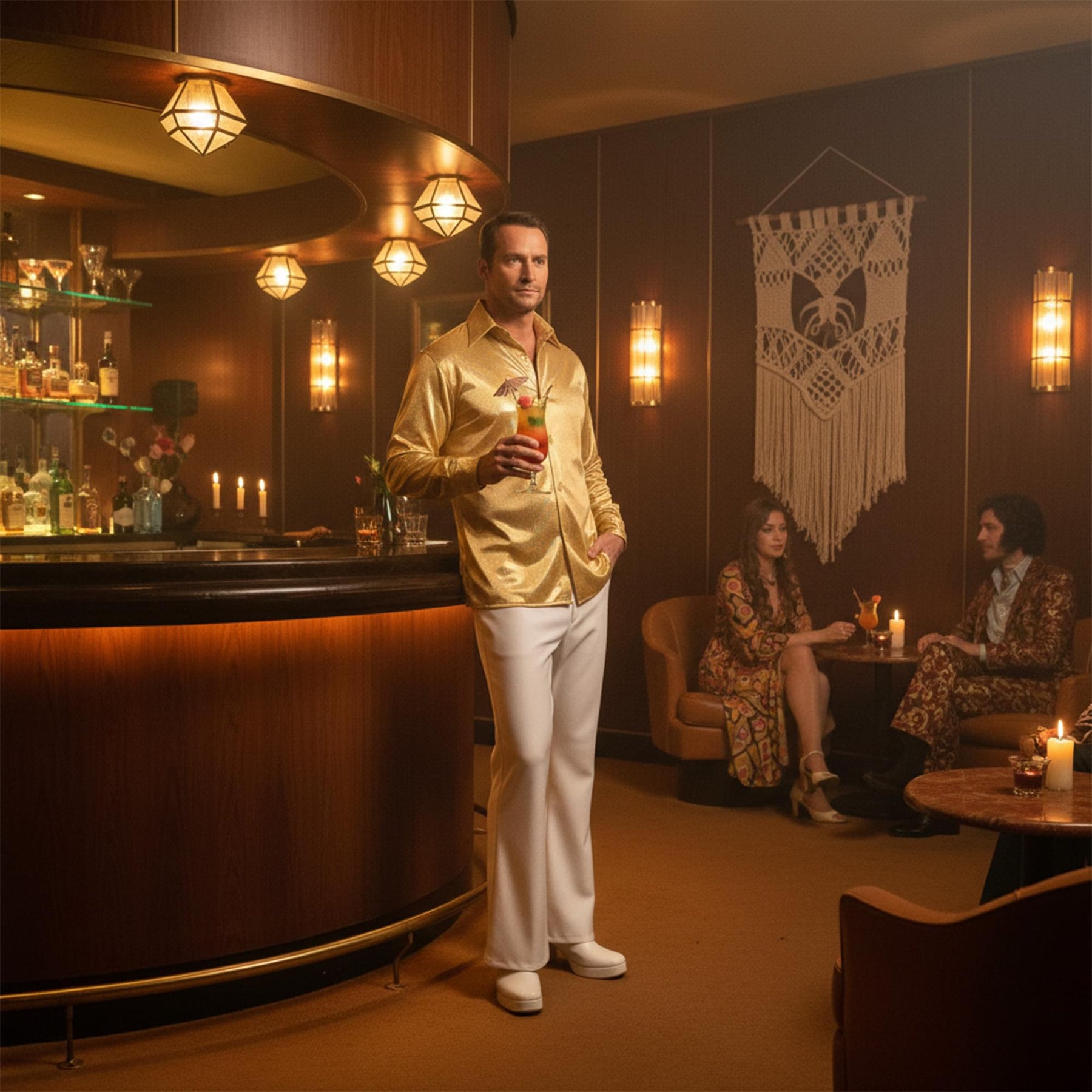 70s Gold Metallic Adult Costume Disco Shirt
