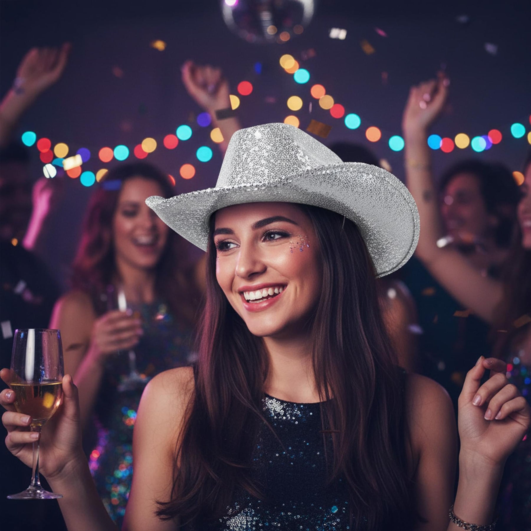Metallic Silver With Rhinestones Adult Costume Cowboy Hat