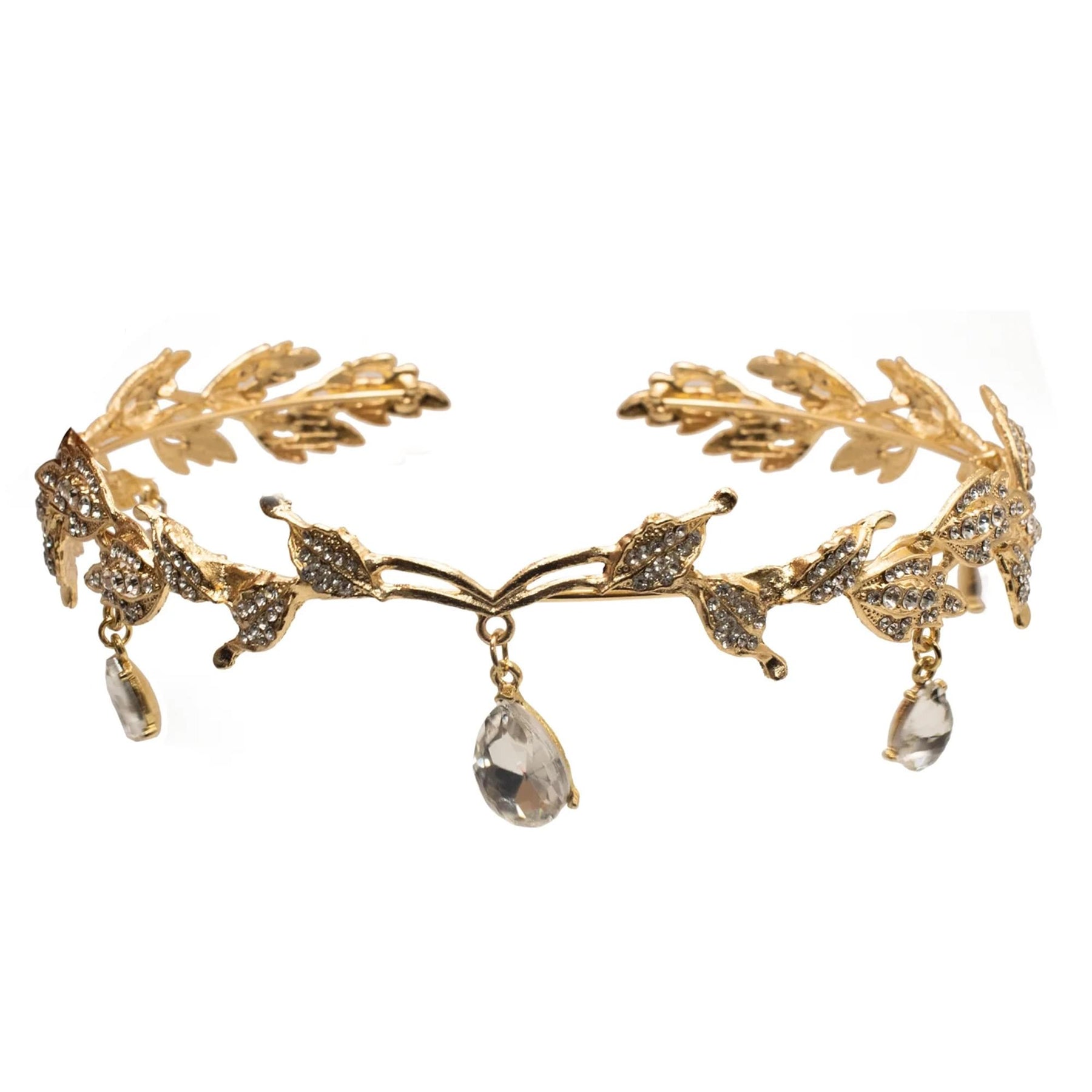 Leaf Metal Crown With Clear Jewels Adult Costume Accessory