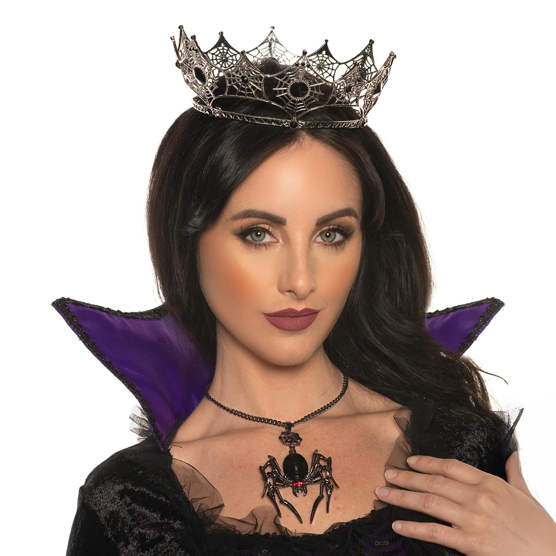 Spider Web Metal Crown With Black Jewels Adult Costume Accessory