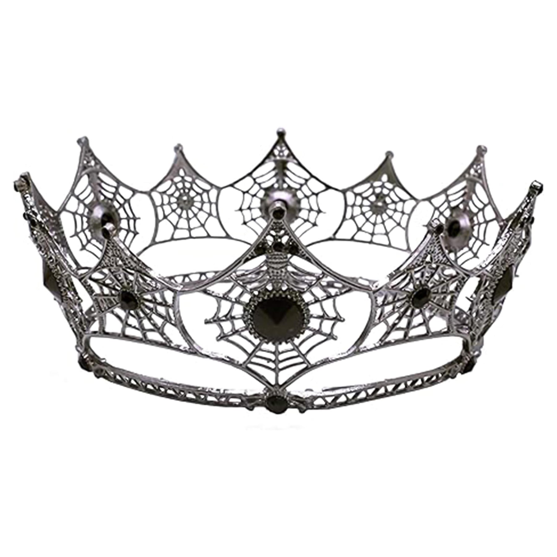Spider Web Metal Crown With Black Jewels Adult Costume Accessory