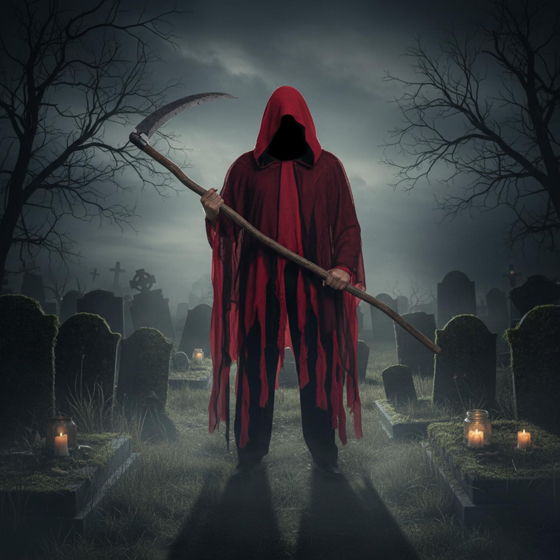 Hooded Red Shredded Phantom Cape Adult Costume | Standard
