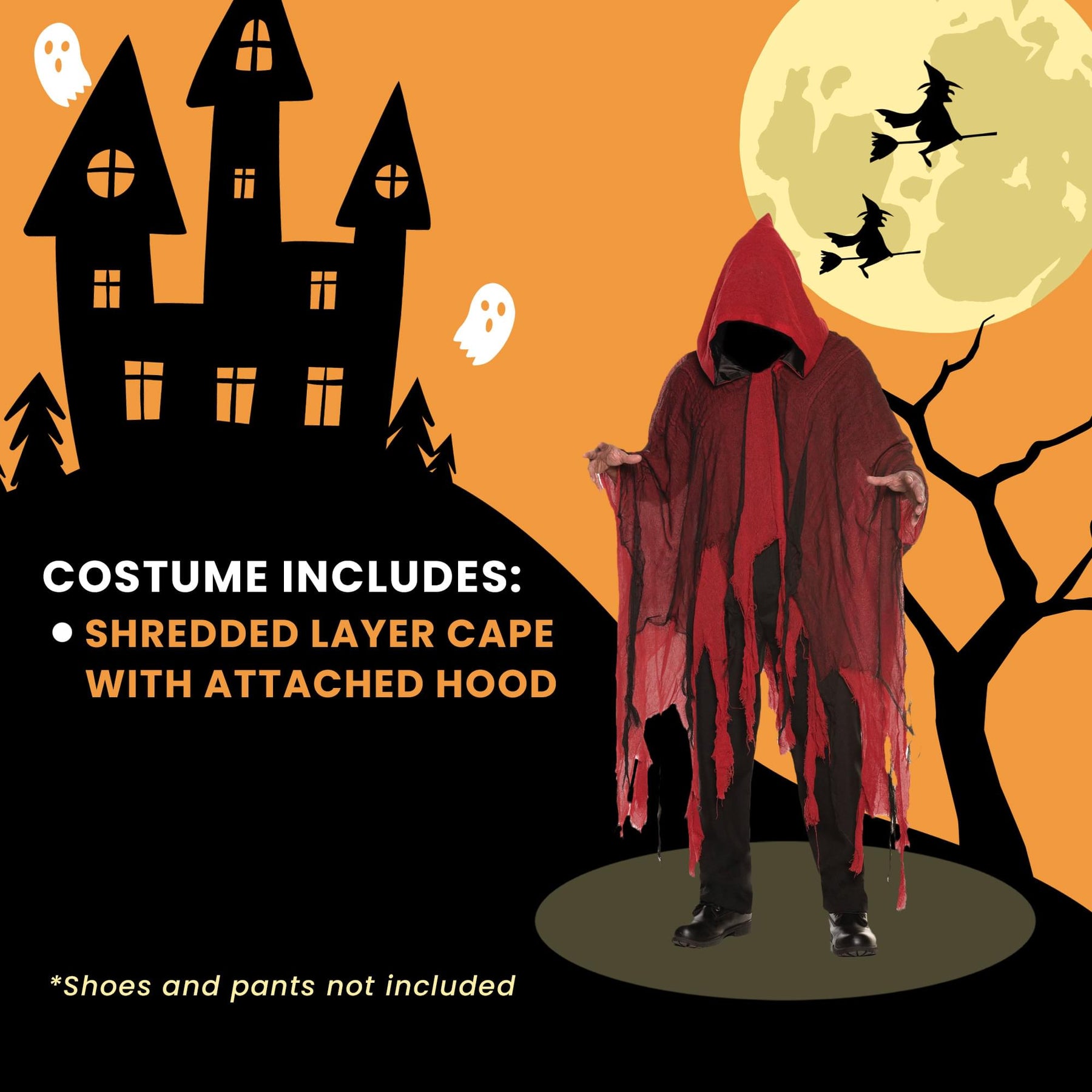 Hooded Red Shredded Phantom Cape Adult Costume | Standard
