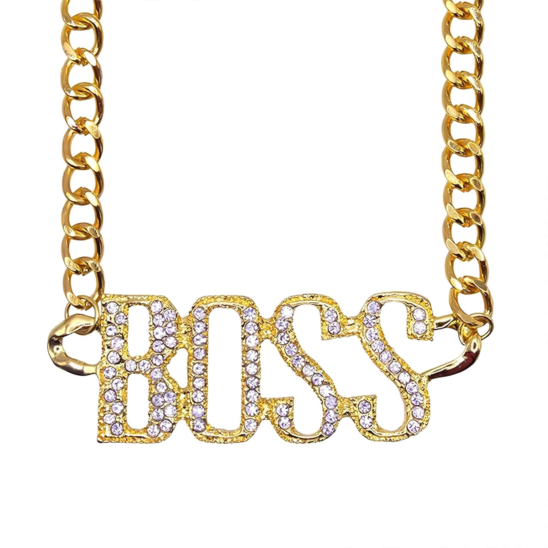 Gold Rhinestone Studded Boss Adult Costume Necklace