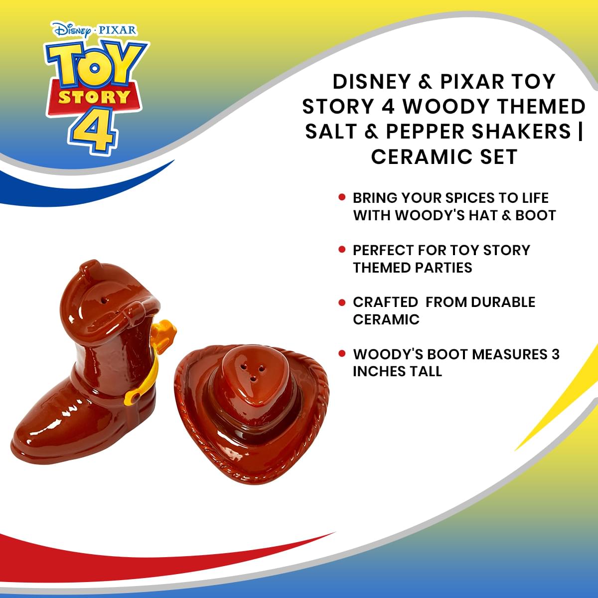 Disney & Pixar Toy Story 4 Woody Themed Salt & Pepper Shakers | Ceramic Set