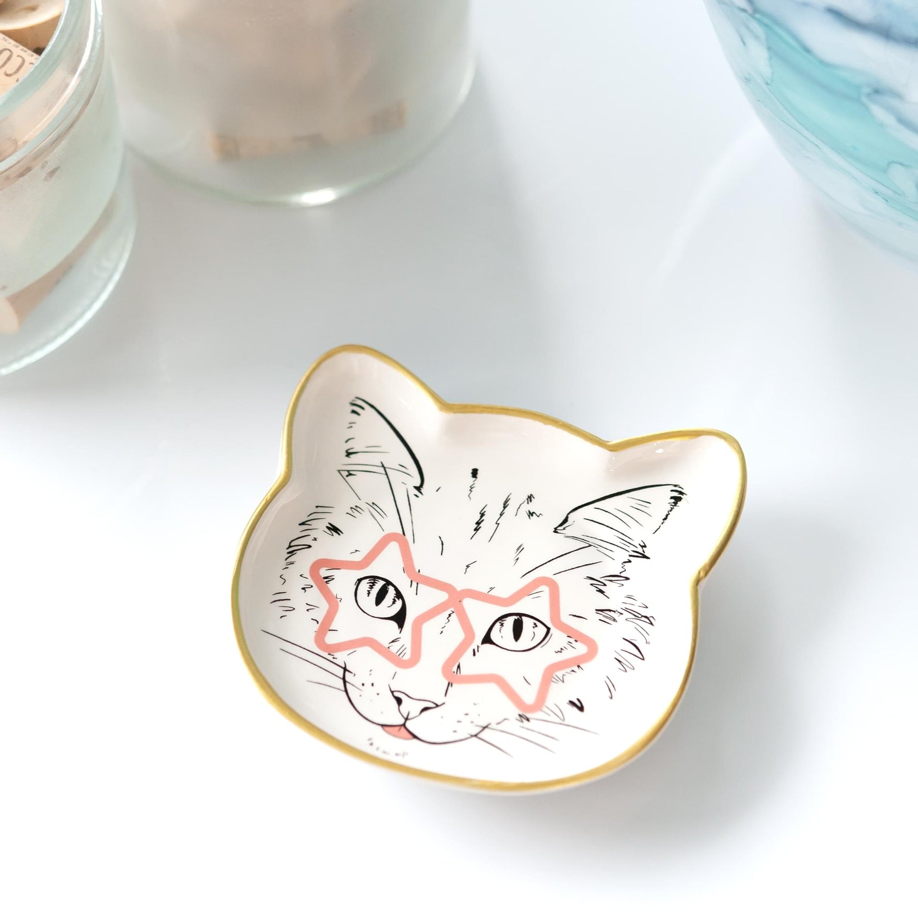 Cat Dish Plate | Small Ceramic Catchall Dish For Treats, Keys, Change, & More