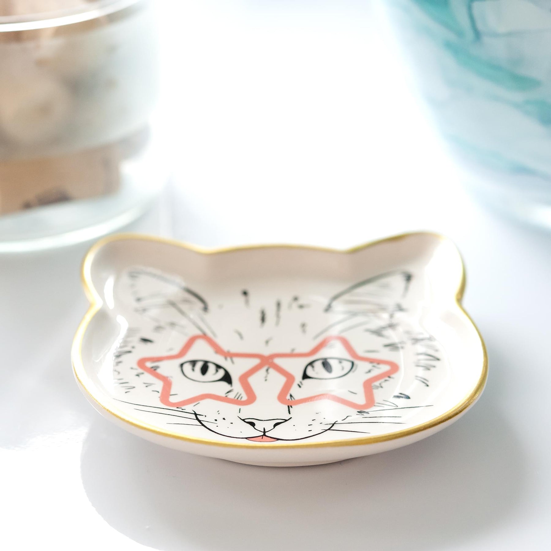Cat Dish Plate | Small Ceramic Catchall Dish For Treats, Keys, Change, & More