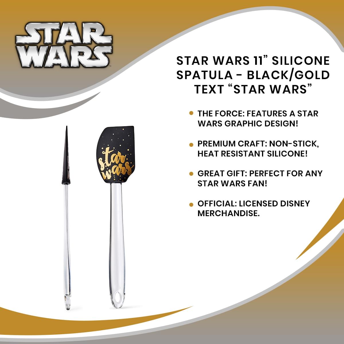 Star Wars 11” Silicone Spatula - Black/Gold Text “Star Wars”