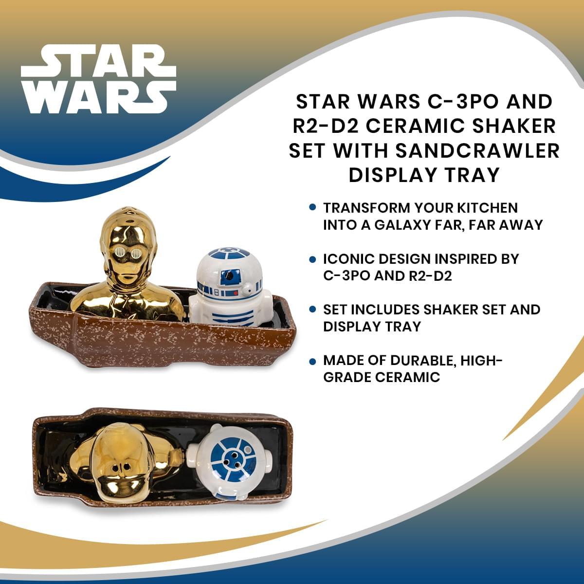 Star Wars C-3PO and R2-D2 Ceramic Shaker Set with Sandcrawler Display Tray