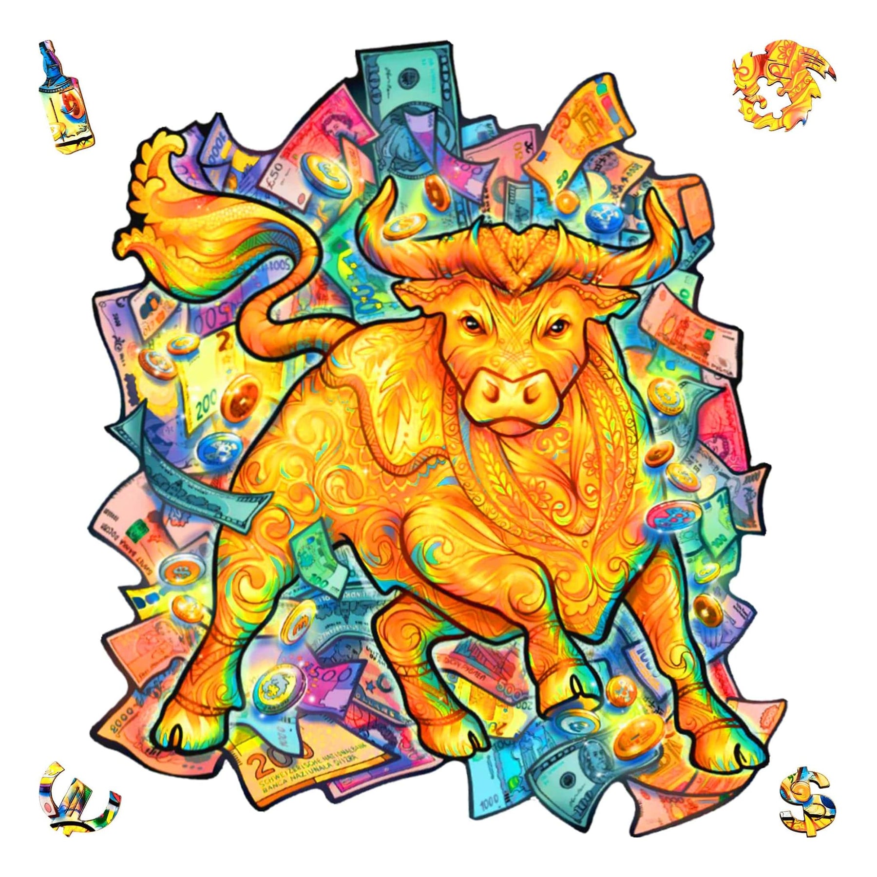 Prosperous Bull 102 Piece Shaped Wooden Jigsaw Puzzle