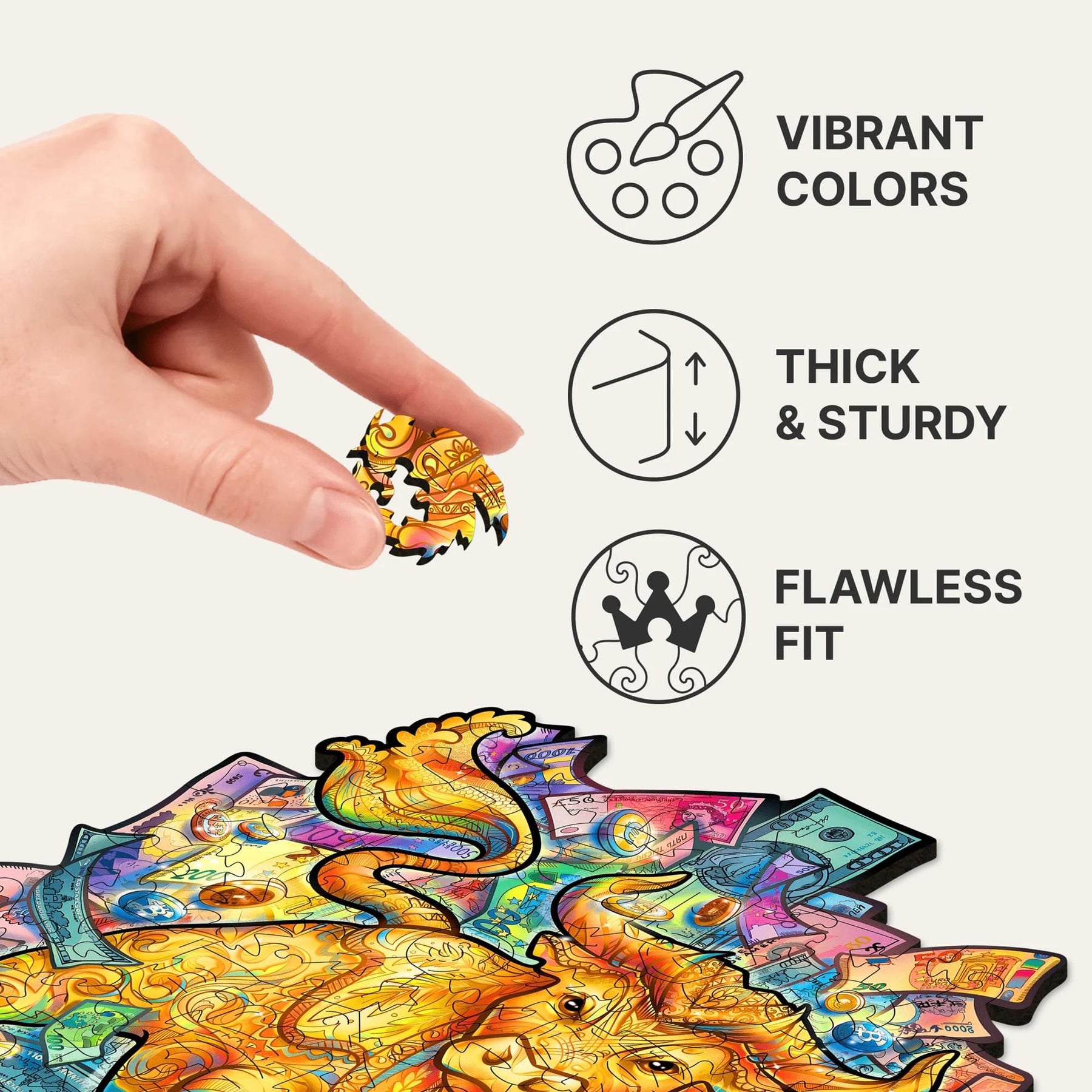 Prosperous Bull 102 Piece Shaped Wooden Jigsaw Puzzle