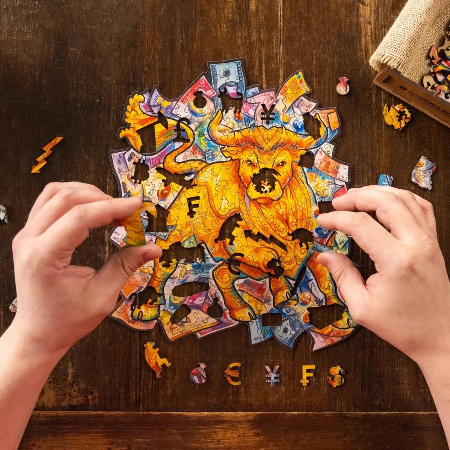 Prosperous Bull 102 Piece Shaped Wooden Jigsaw Puzzle